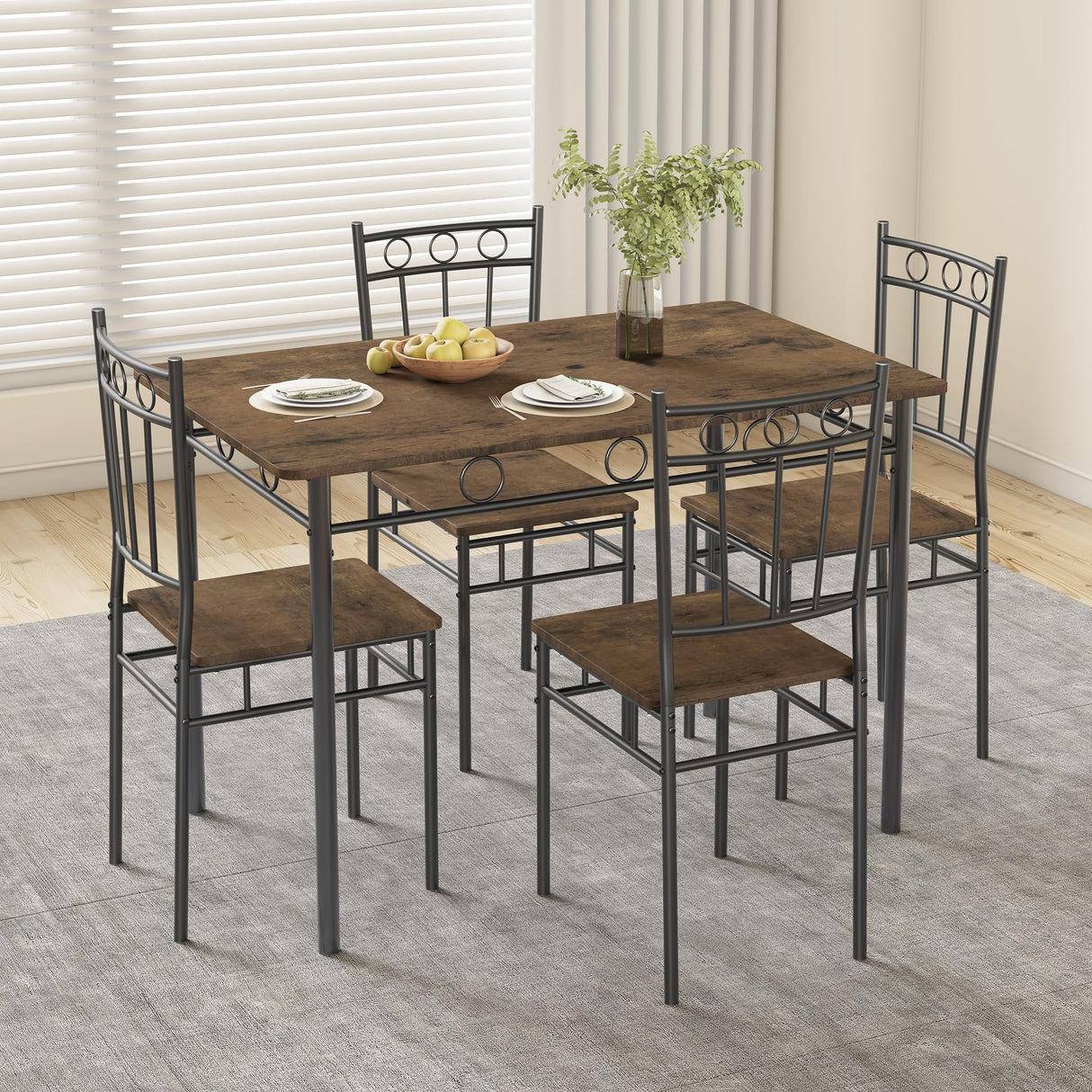 AMICLIBER Dining Table Set for 4, 5-Piece Kitchen Table and Chairs, Rectangular Dining Room Table Set with 4 Chairs, Space-Saving Kitchen Table Set for Small Space,Dinette,Apartment,Retro Brown AMICLIBER