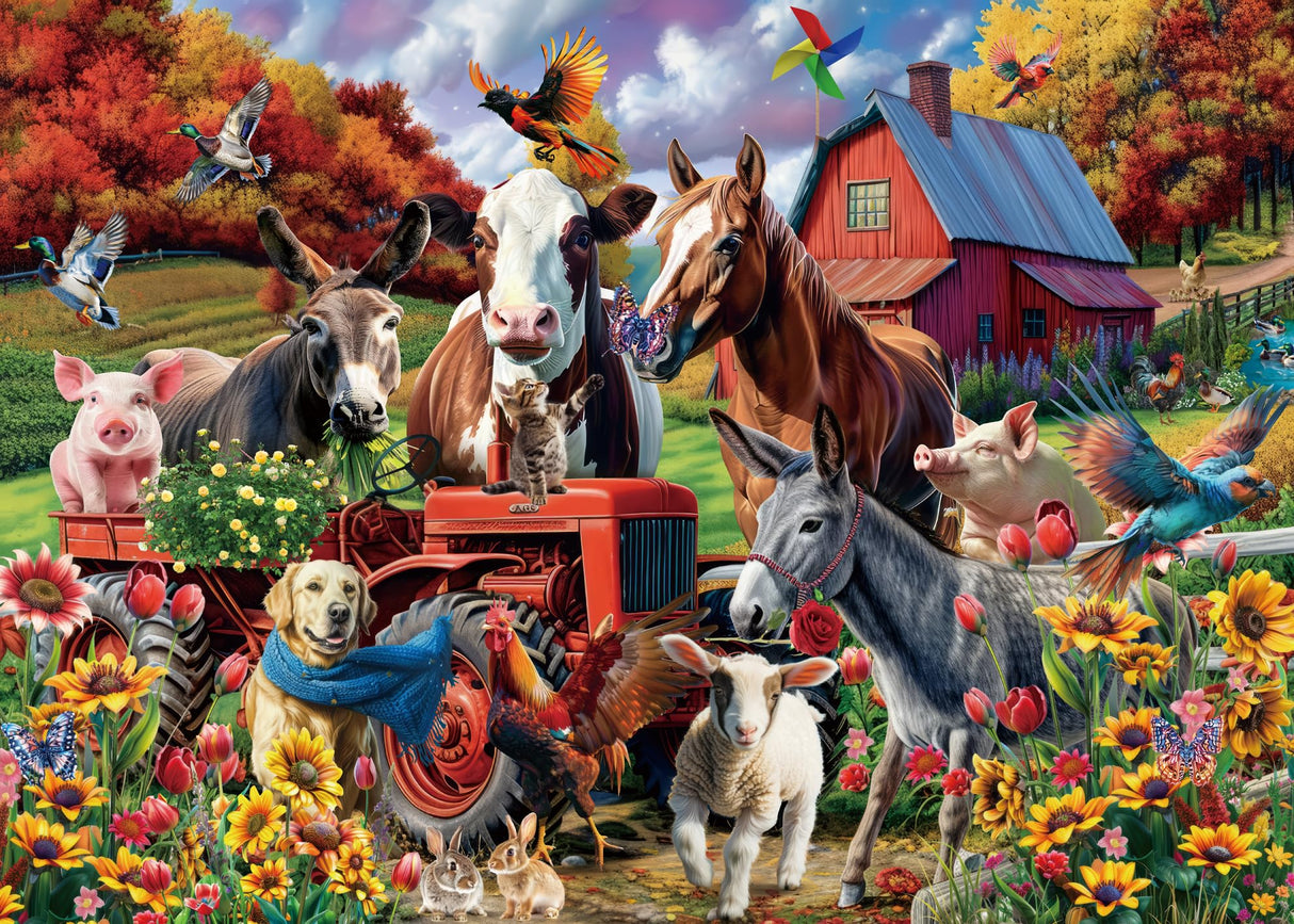 Funny Farm Puzzle Fall Puzzles 1000 Pieces for Adults, Autumn Animal Jigsaw Puzzles Dog, Fantasy Colorful Jigsaw Puzzle Family Collage Puzzles for Challenging BBOLDIN