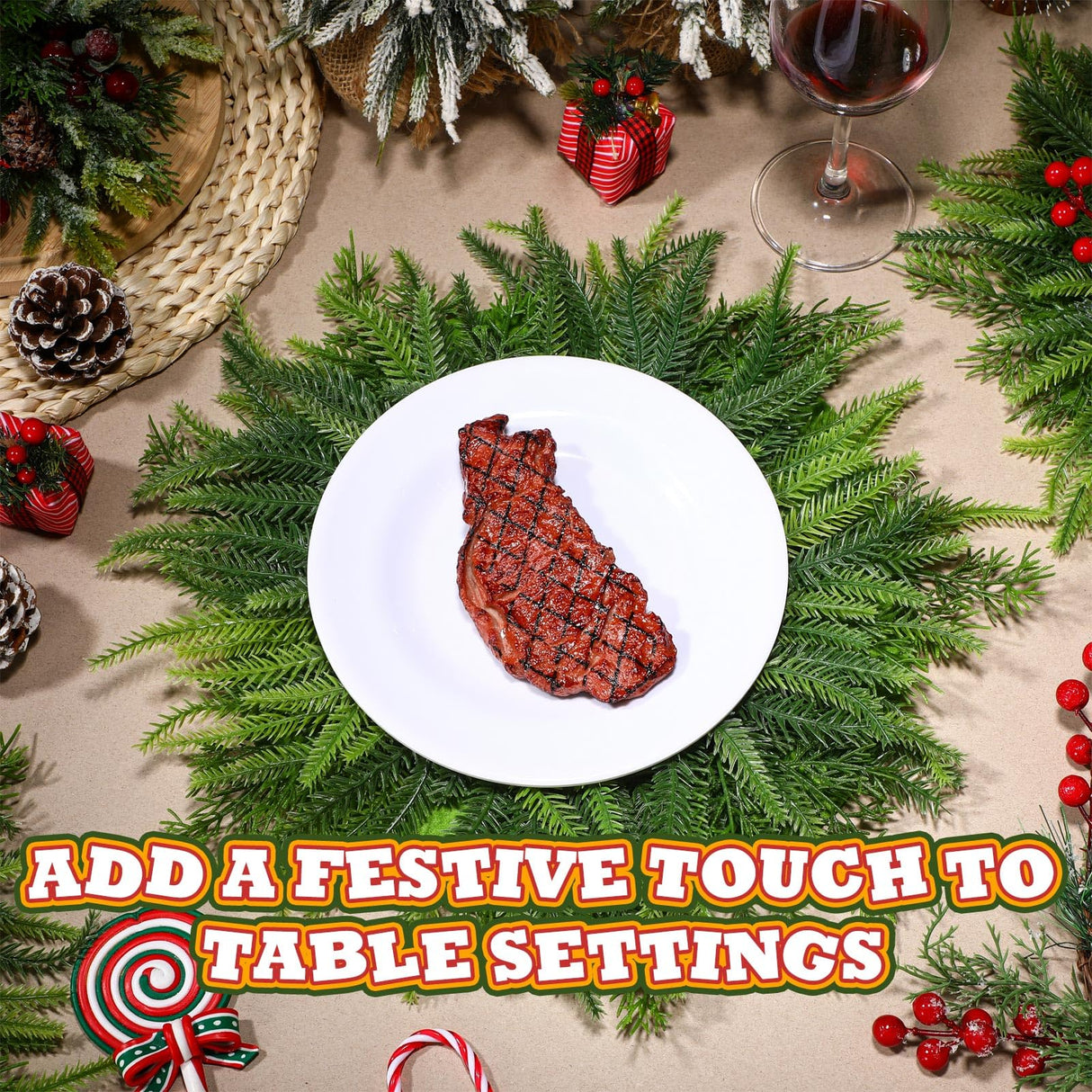 Teenyyou 6 Pcs Christmas Placemats Set 15 Inch Large Norfolk Pine Placemats Round Greenery Place Mats Artificial Xmas Washable Winter Table Decoration for Holiday Party Dining (Norfolk Pine, Green) Teenyyou