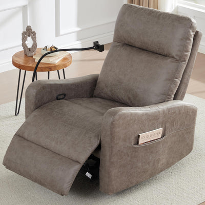 AYEASY Oversized Recliner Chair, Leather Swivel Rocking Chair Reclining with Phone Holder, Ergonomic Lazy Boy Fabric Sofa Chair with Lumbar Support, Manual Glider Chair for Living Room, RV, Grey