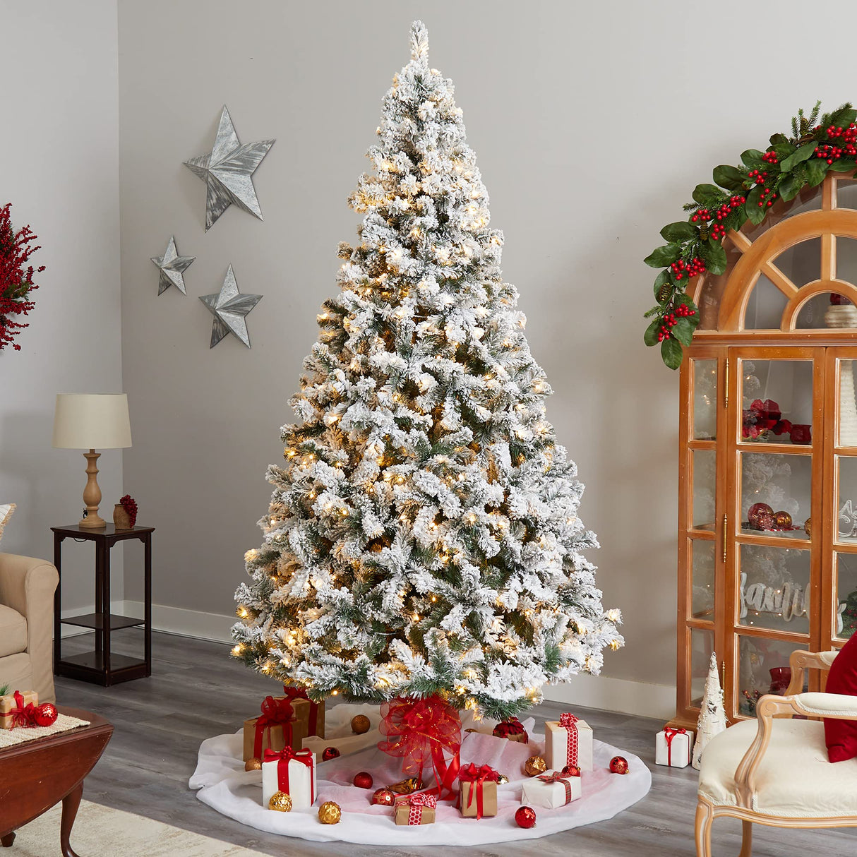 Nearly Natural 10ft. Flocked West Virginia Fir Artificial Christmas Tree with 800 Clear LED Lights and 1680 Tips Nearly Natural