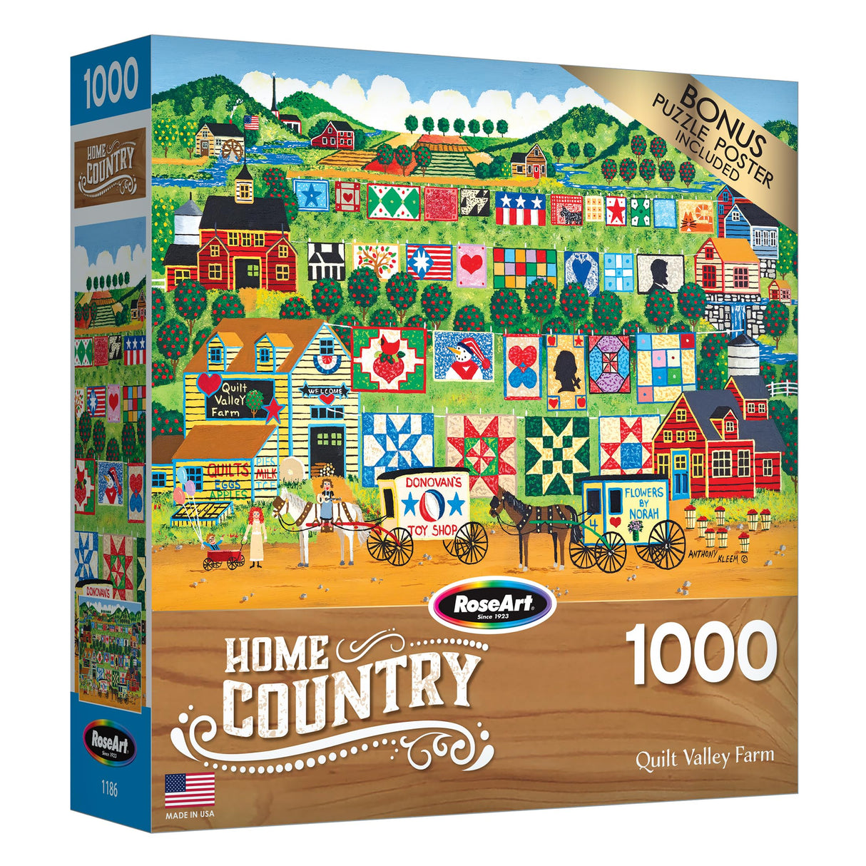 RoseArt - Home Country- Quilt Valley Farm - 1000 Piece Jigsaw Puzzle for Adults RoseArt