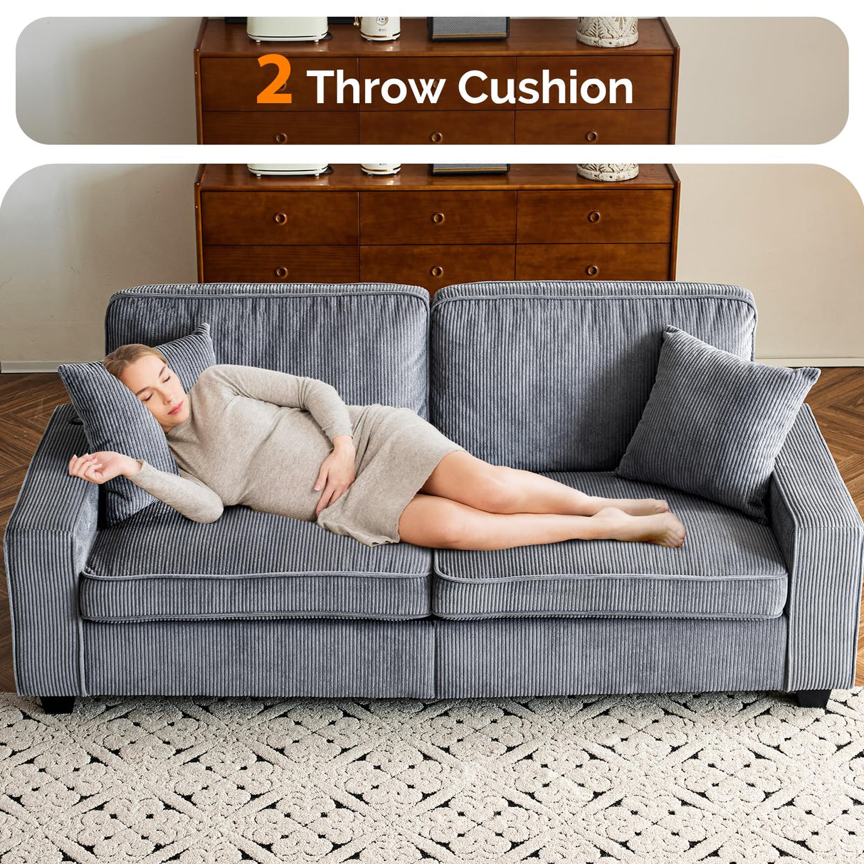 VINGLI 83" Modern Loveseat Sofa Couches for Living Room, Dark Gray Cloud Feel Comfy Sofas Deep Seat Couch Corduroy Sofa with Wide Armrest, USB Charging Port, 2 Throw Pillows VINGLI