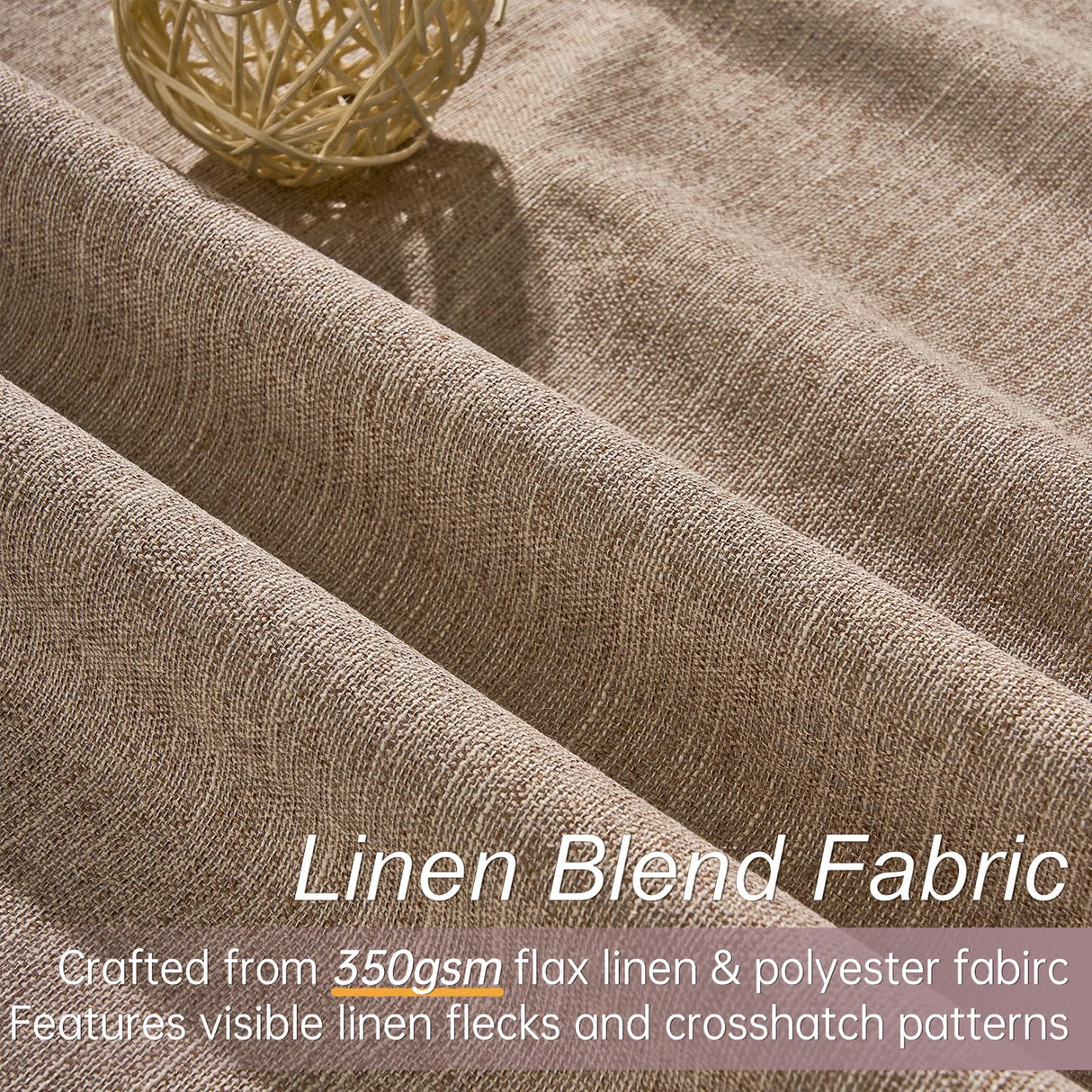 Topfinel Taupe Burlap Linen Blackout Curtains & Drapes 84 Inch Length 2 Panels Set, Flax Linen Brown Tan Beige Room Darkening Soundproof Cabin Curtains with Hooks Rings for Bedroom Living Room Topfinel