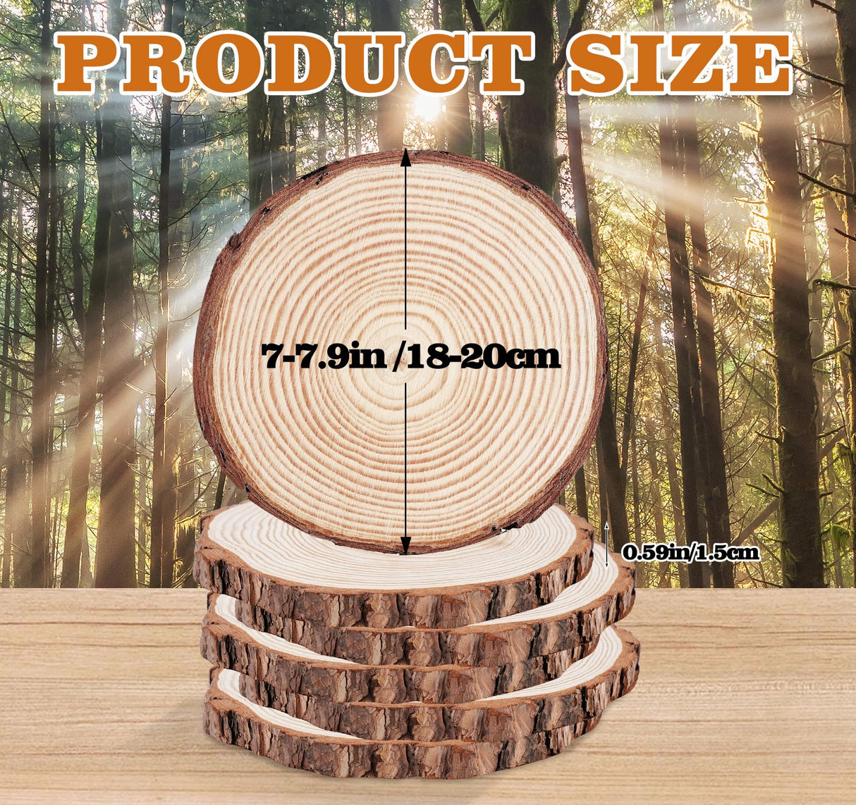 Timburst 7-8 inch Unfinished Wood Slices, 6 Pcs Natural Wood Centerpieces for Tables, Wood Slice with Bark, Rustic Wood Circles for Crafts Arts Party Christmas Decorations Wedding Centerpiece Timburst