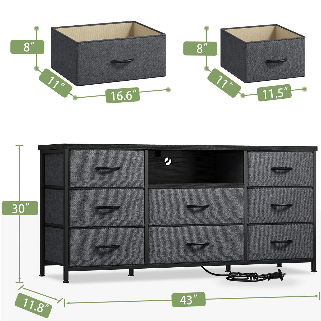 EnHomee Dresser TV Stand with Power Outlet Entertainment Center with 8 Fabric Deep Drawers Media Console Table for 55" TV Wide Storage Drawer Dresser for Bedroom, Living Room, Entryway, Grey EnHomee