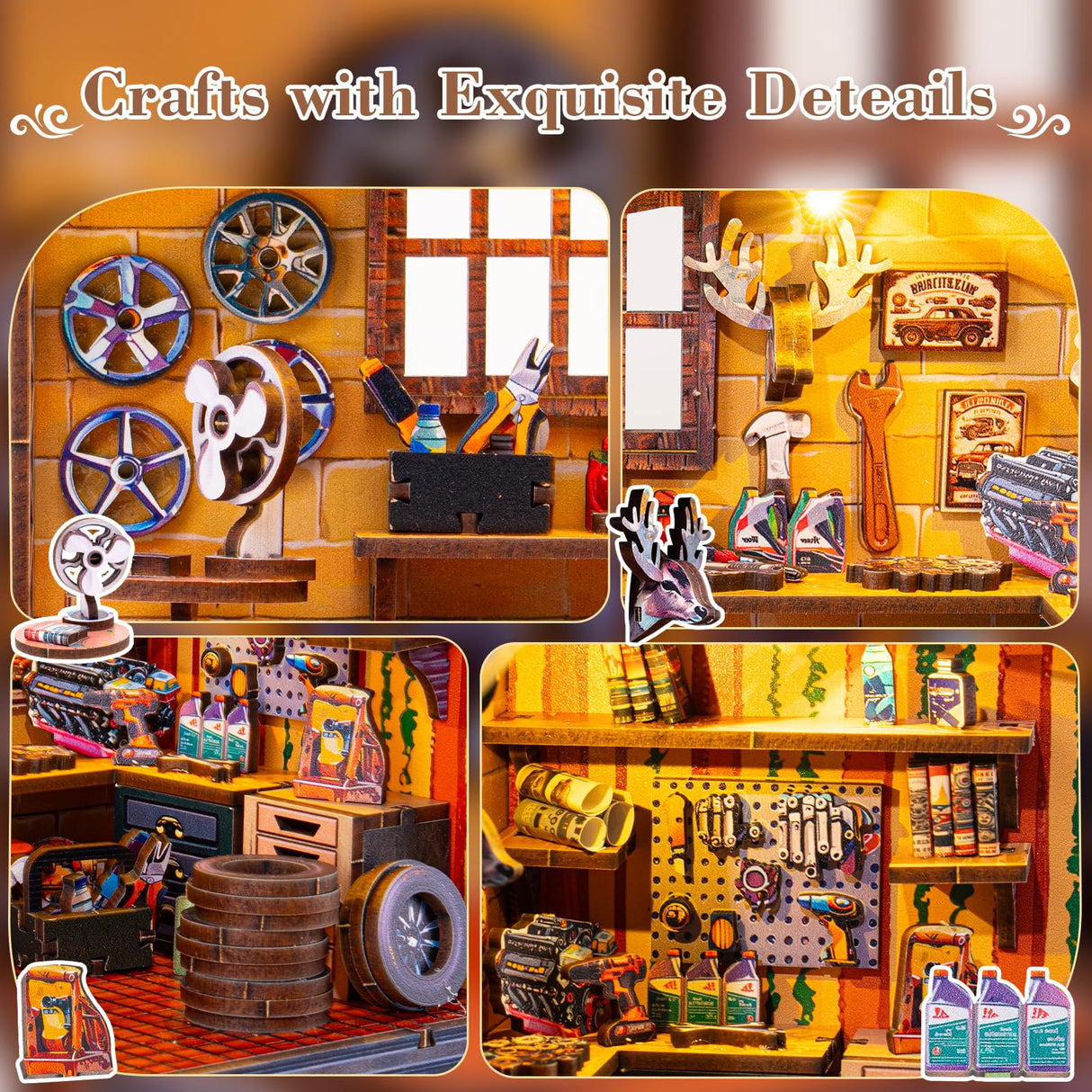 DIY Miniature House Kit Garage Workshop, Miniature Dollhouse Kit with LED, Tiny House Wooden Model Kits for Adults Teens, Mini Houses Building Kits Crafts for Adults, Gifts for Family Friends JoySpark Toys