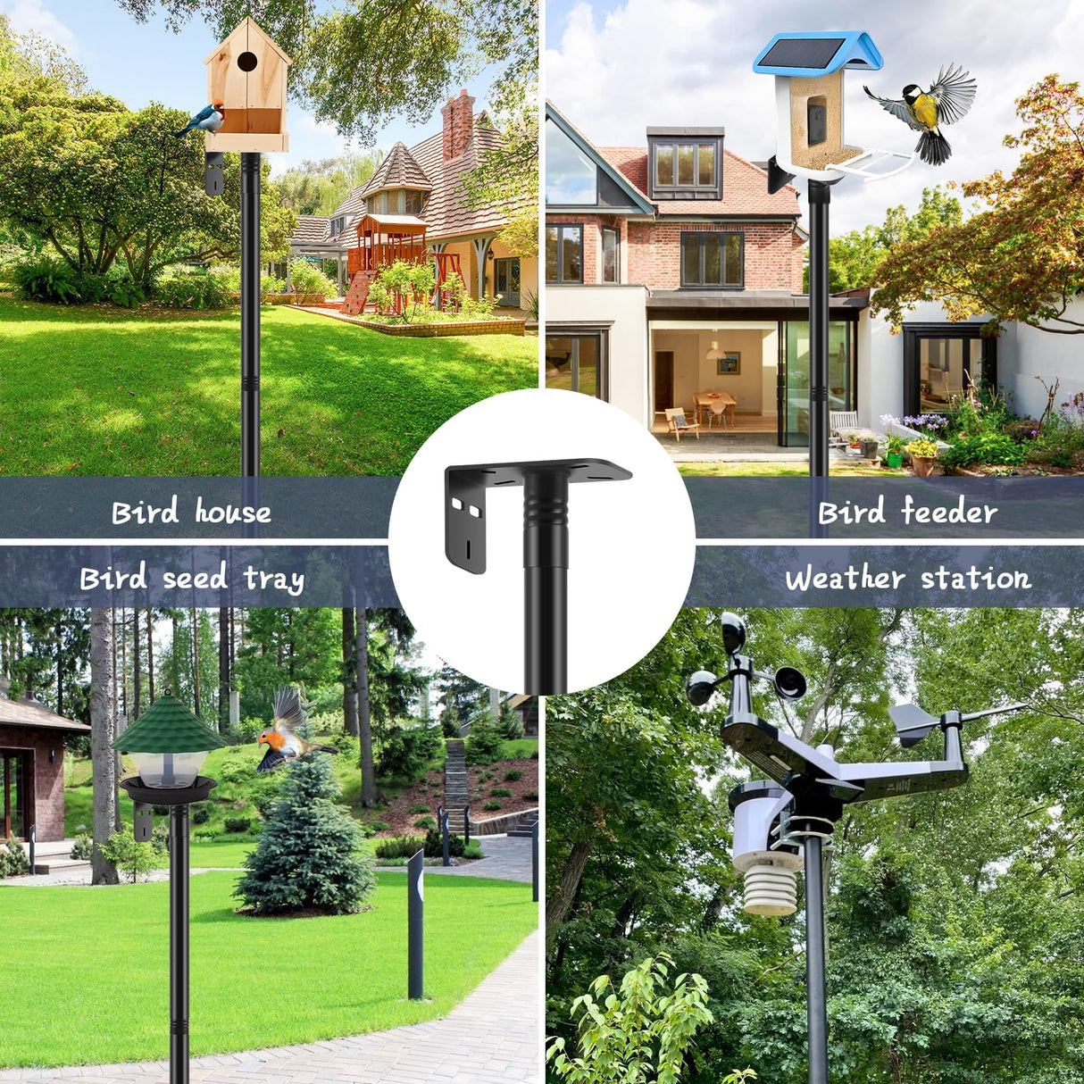 Gtongoko Smart Bird Feeder Pole, 79 Inch New Upgraded Hummingbird House Pole for Outdoor, Bird Buddy Pole, Bluebird House Pole Mount Kit, Adjustable Heavy Duty Bird Feeder Stand, Black Gtongoko