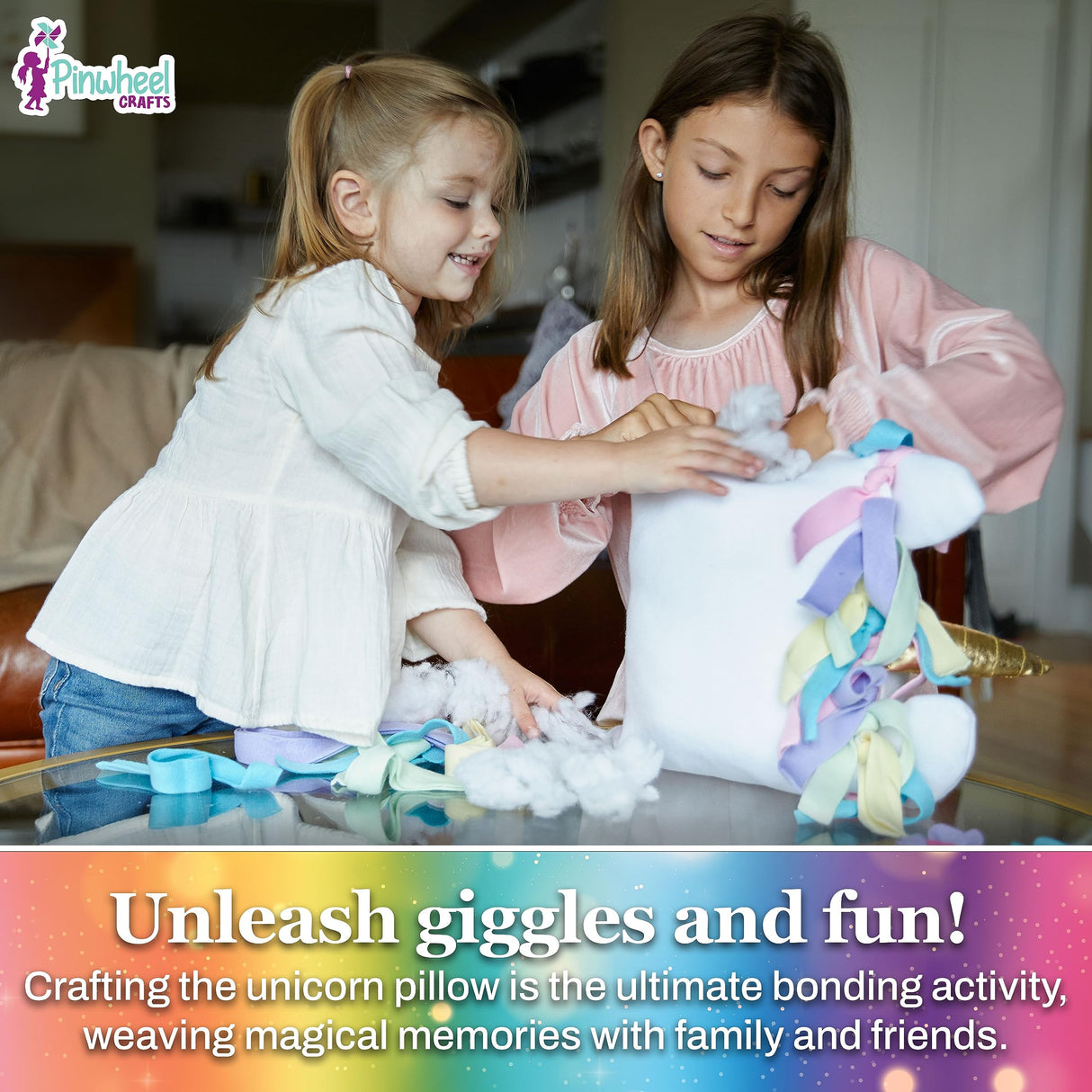 Pinwheel Crafts Unicorn Pillow Kit - DIY Arts and Crafts for Kids Ages 6 7 8-12+ Years, No Sewing Kit for Kids, Unicorn Pink Pillow Craft Kits for Birthday, Christmas Gifts for Girls Pinwheel Crafts
