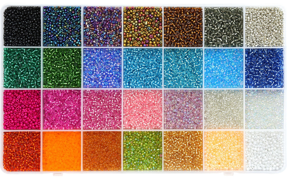 Ybxjges 24000Pcs 2mm Glass Seed Beads Kit, with 28 Colors Small Beads Kit for Girls,Women and Adults,Bracelets, Necklaces,Earring,Jewelry Making Supplies Ybxjges
