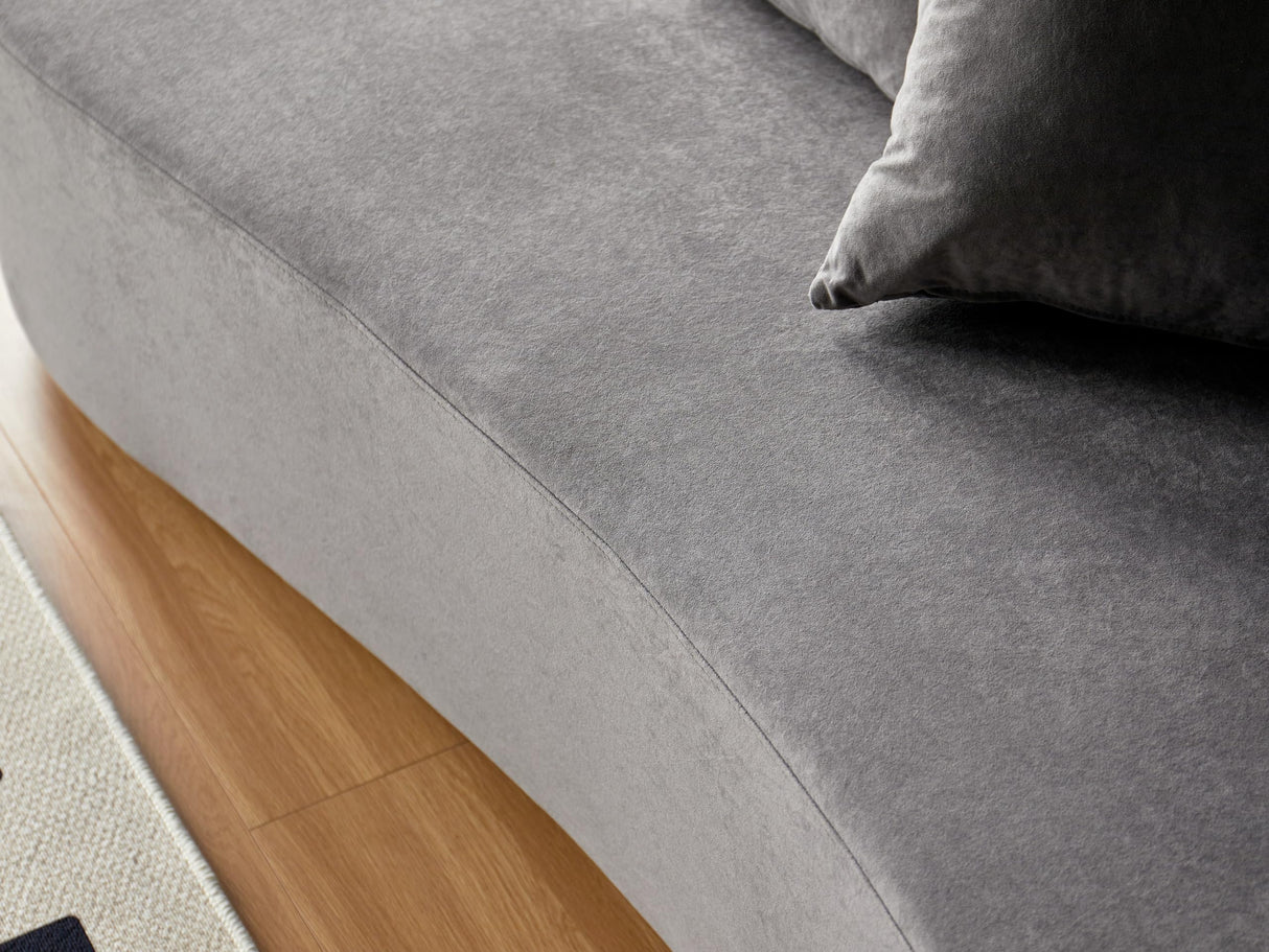 Container Furniture Direct 90" Curved Sofa with Throw Pillows, 4 Seater Luxury Velvet Couch with Half Moon Design and High-Density Foam, Ideal for Modern Living Room, Office & Apartment, Grey Container Furniture Direct