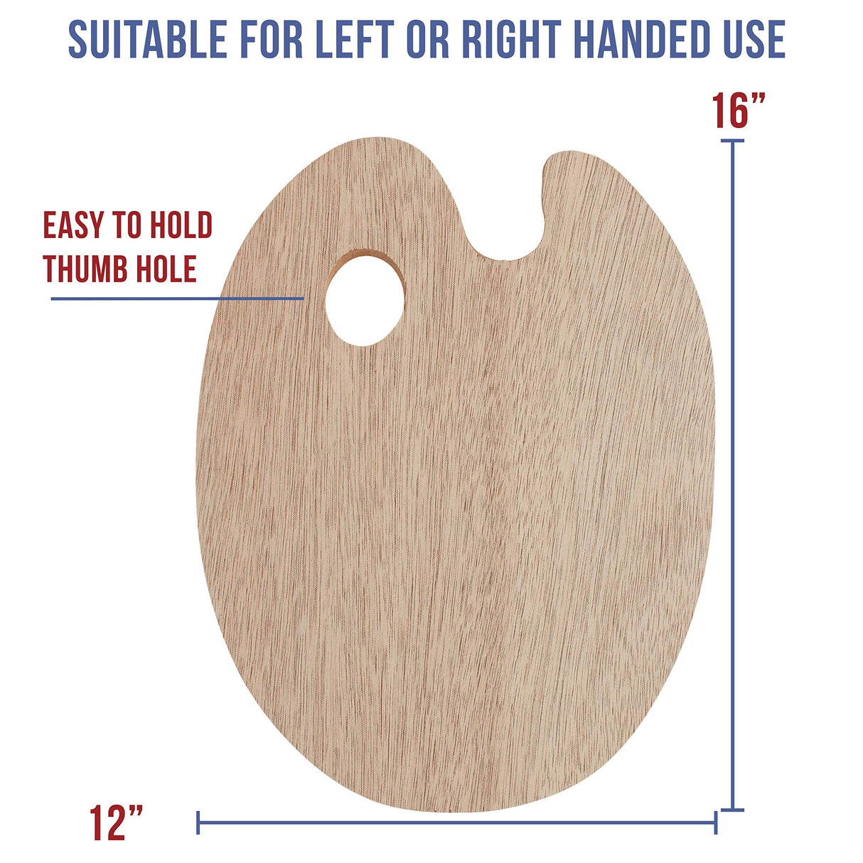 U.S. Art Supply 11.8" X 19.8" Extra Large Wooden Oval-Shaped Artist Painting Palette with Thumb Hole - Wood Paint Color Mixing Tray - Easy Clean, Mix Acrylic, Oil, Watercolor U.S. Art Supply