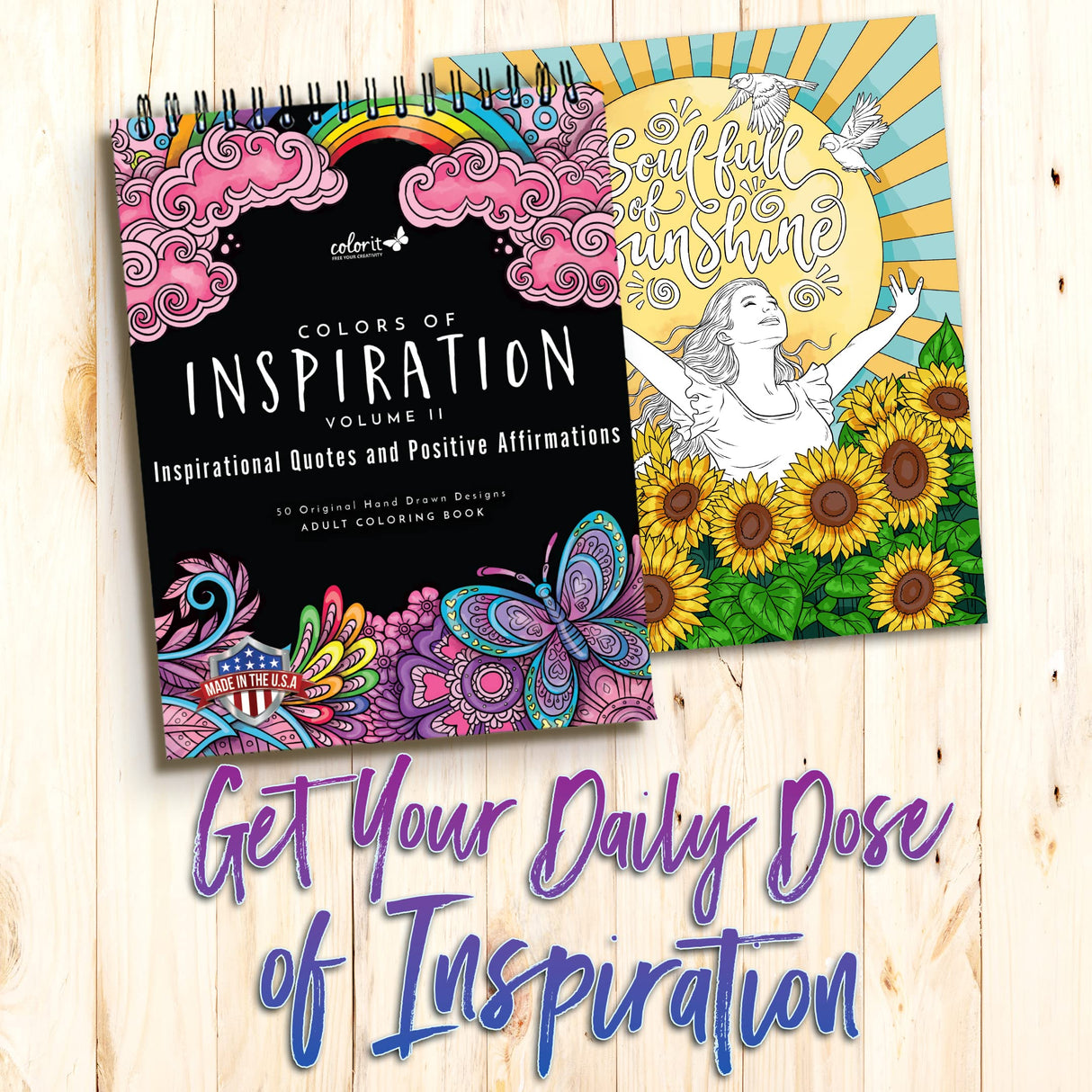 ColorIt Colors of Inspiration, Volume II - Inspirational Quotes and Positive Affirmations Adult Coloring Book, 50 Original Designs, Spiral Binding, Lay Flat Hardback Book Cover, Ink Blotter