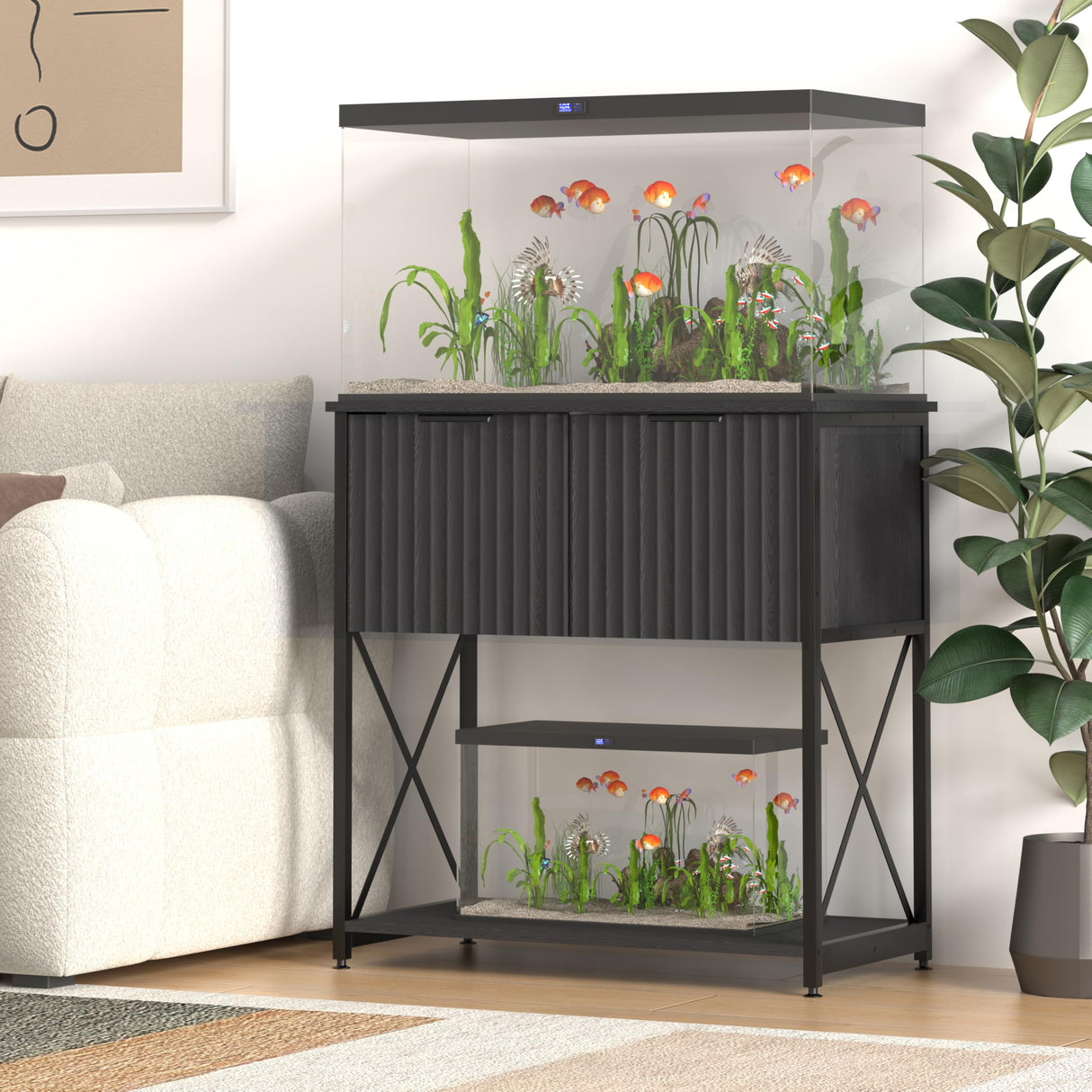 Piskyet 20-29 Gallon Fish Tank Stand, Metal Frame Aquarium Stand, Cabinet for Fish Tank Accessories Storage,Suitable for Turtle Reptile Tank Stand Terrarium Stand,340Lbs,Black Piskyet