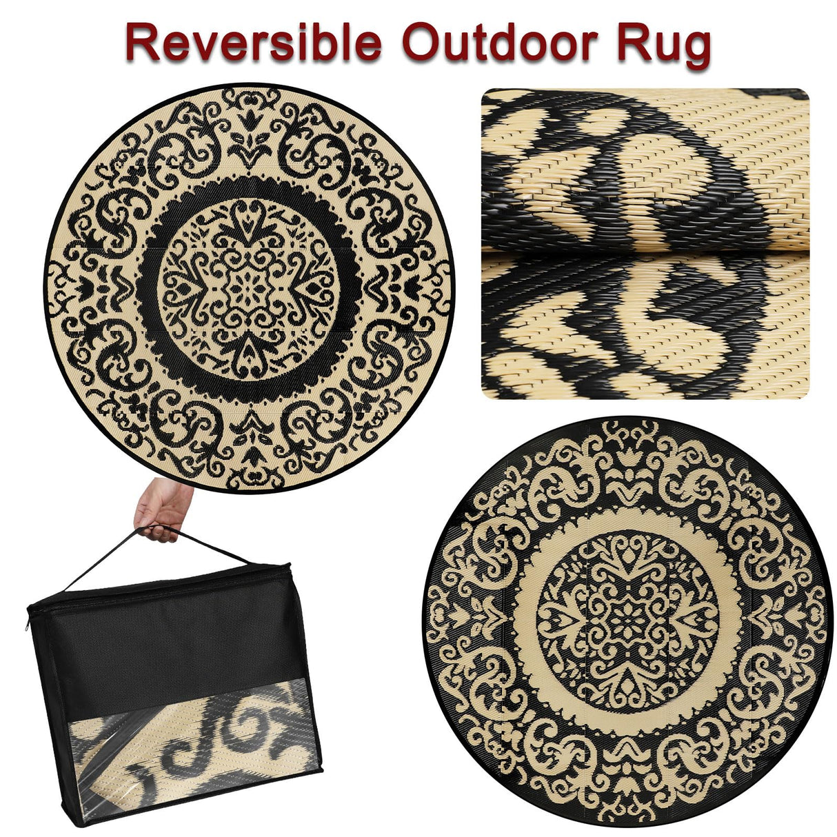 Homcomoda Round Outdoor Rugs for Patio 6ft Waterproof Clearance Reversible Patio Rugs Lightweight Outdoor Rugs Plastic Straw Rugs Portable RV Camping Rug Mat for Outdoor Porch Beach BBQ Beach Backyard Homcomoda
