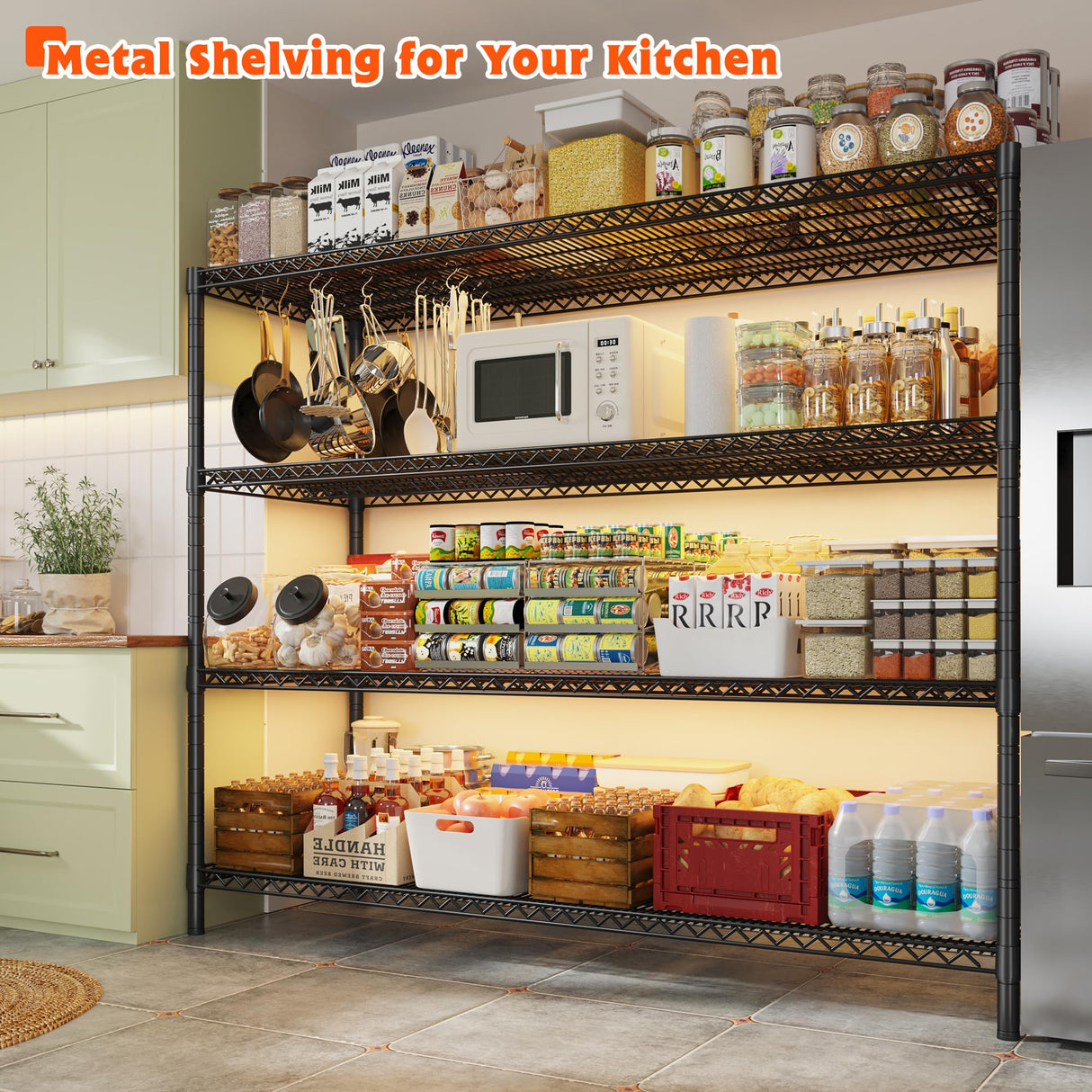 REIBII 60" W Storage Shelves 4 Tier Wire Shelving Unit with Wheels 3000 LBS Heavy Duty Steel Commercial Shelving for Garage,Pantry,Warehouse,Kitchen,School, Business,60”W ×24”D×65.3”H REIBII