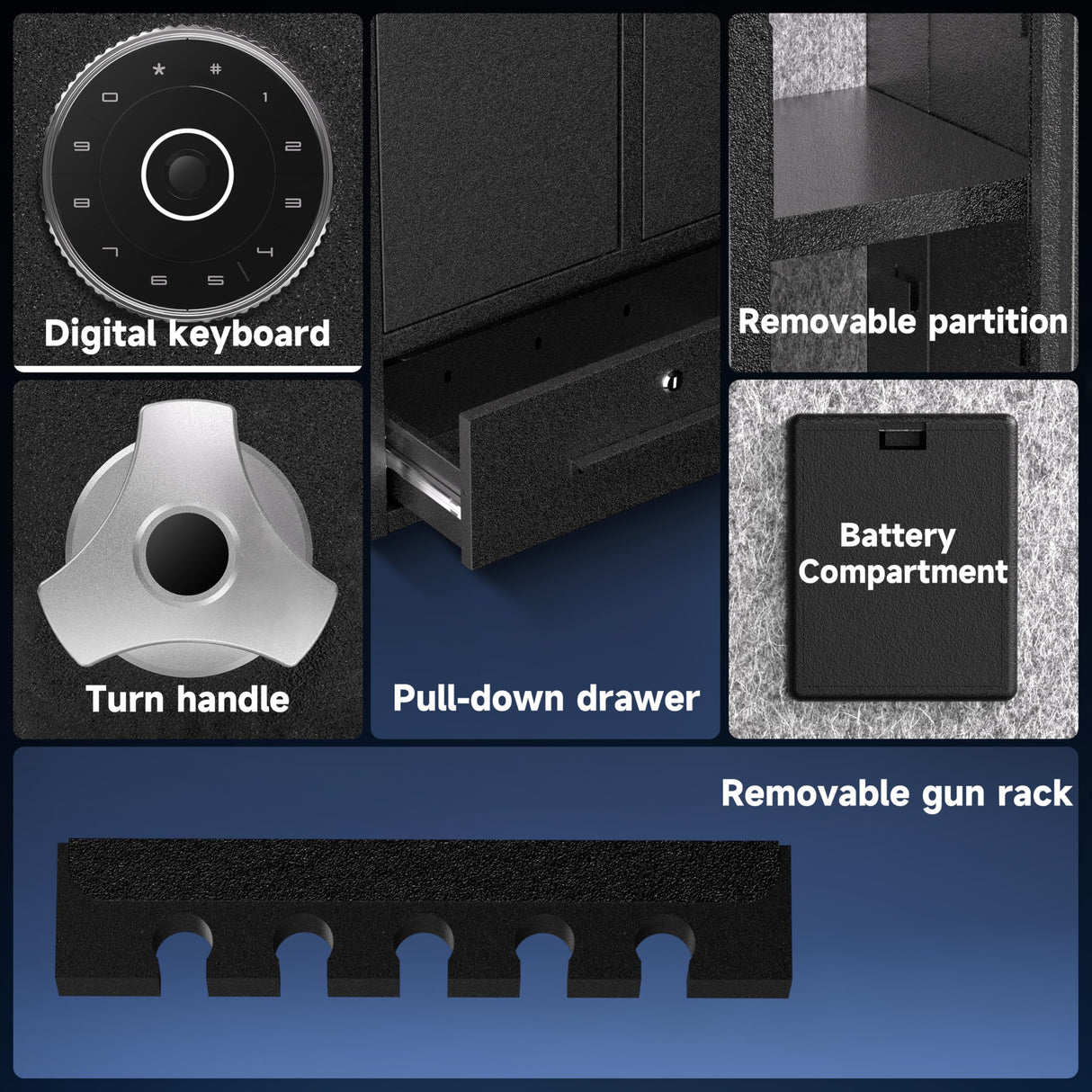 KAER 6 Gun Safe,Gun Safe for Rifles and Pistols Gun Cabinet,Multi-Function Rifle Safes for Home Shotgun and Shotguns Storage,Long Gun Safe with Drawer,Magnetic Lamp,Handgun Pouch KAER