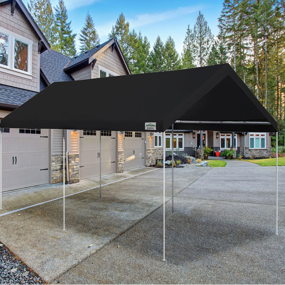 Caravan Canopy Domain 10 x 20 Foot Durable Portable Garage Carport Canopy Car Tent Sidewalls with Dual Zippers and Roll Up Door, Black (Anchor/Mounting Materials + Sidewalls Included) Caravan