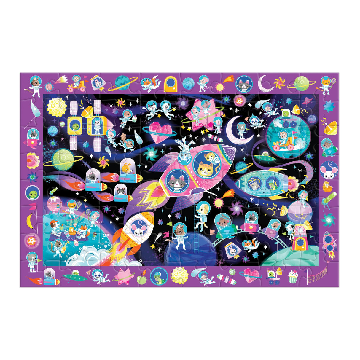 Mudpuppy Cosmic Dreams – 64 Piece Search & Find Jigsaw Puzzle Featuring Cats in A Whimsical Outer Space Wonderland and Over 40 Hidden Images to Find Mudpuppy