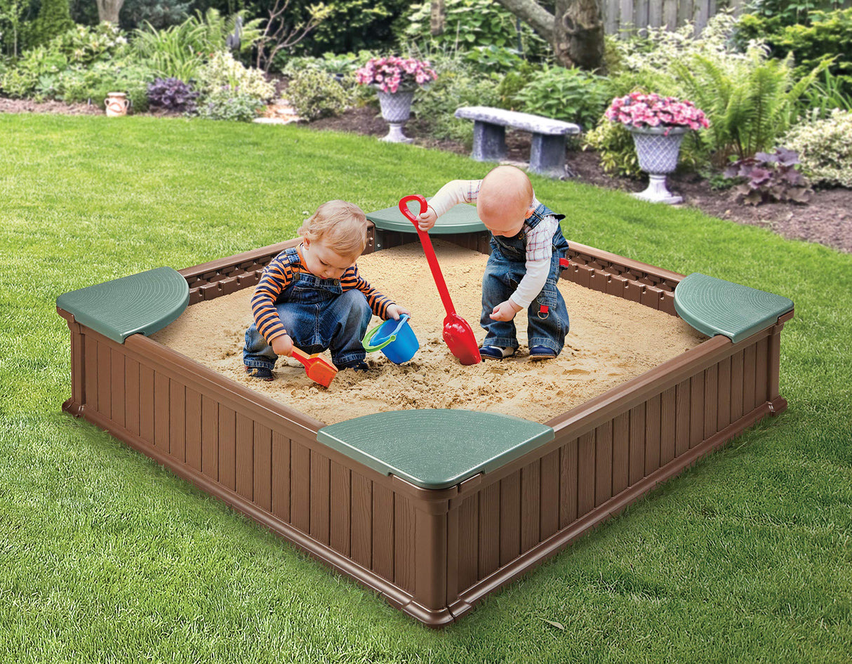 Badger Basket Woodland 2-in-1 Kids Outdoor Sandbox or Garden and Vegetable Planter, Outdoor Play Equipment - Brown/Green Badger Basket