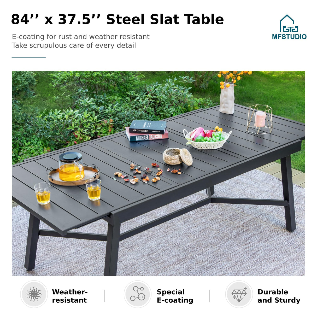 MFSTUDIO 9PCS Outdoor Patio Dining Set, Outdoor Table Chair Set with 1 Large Rectangular Expandable Table, 8 Armrest Chairs Include 6 Fixed and 2 Swivel Chair with Removable Cushions MFSTUDIO