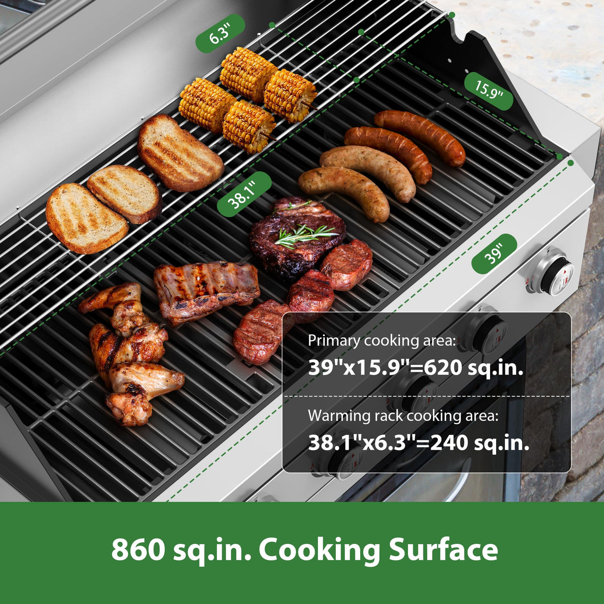 Brand-Man Propane Gas Grill, 40-Inch 6-Burner Built-In Head BBQ Island Outdoor Kitchen, Natural Gas Convertible, Heavy Duty 304 Stainless Steel, 60,000BTUs BRANDMAN GRILLS SINCE 1987