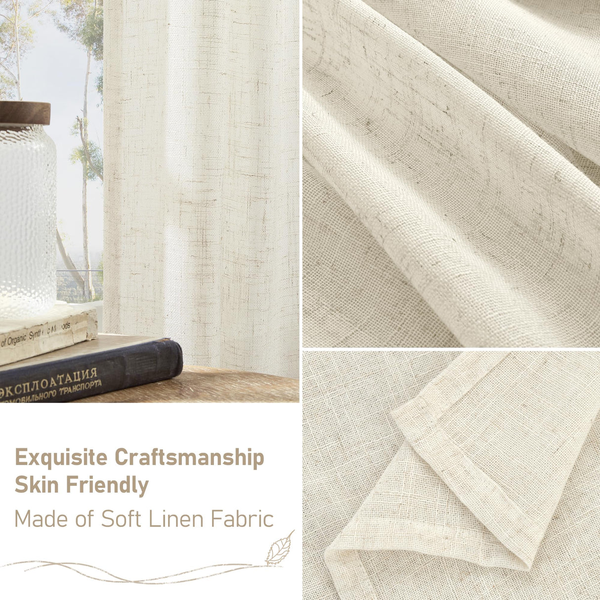 LAMIT Natural Ivory Semi Sheer Linen Curtains 84 inch Long, Cream White Light Filtering Living Room Panels Back Tab and Rod Pocket Neutral Drapes for Bedroom/Farmhouse, 2 Panels, 52 x 84 Inch LAMIT