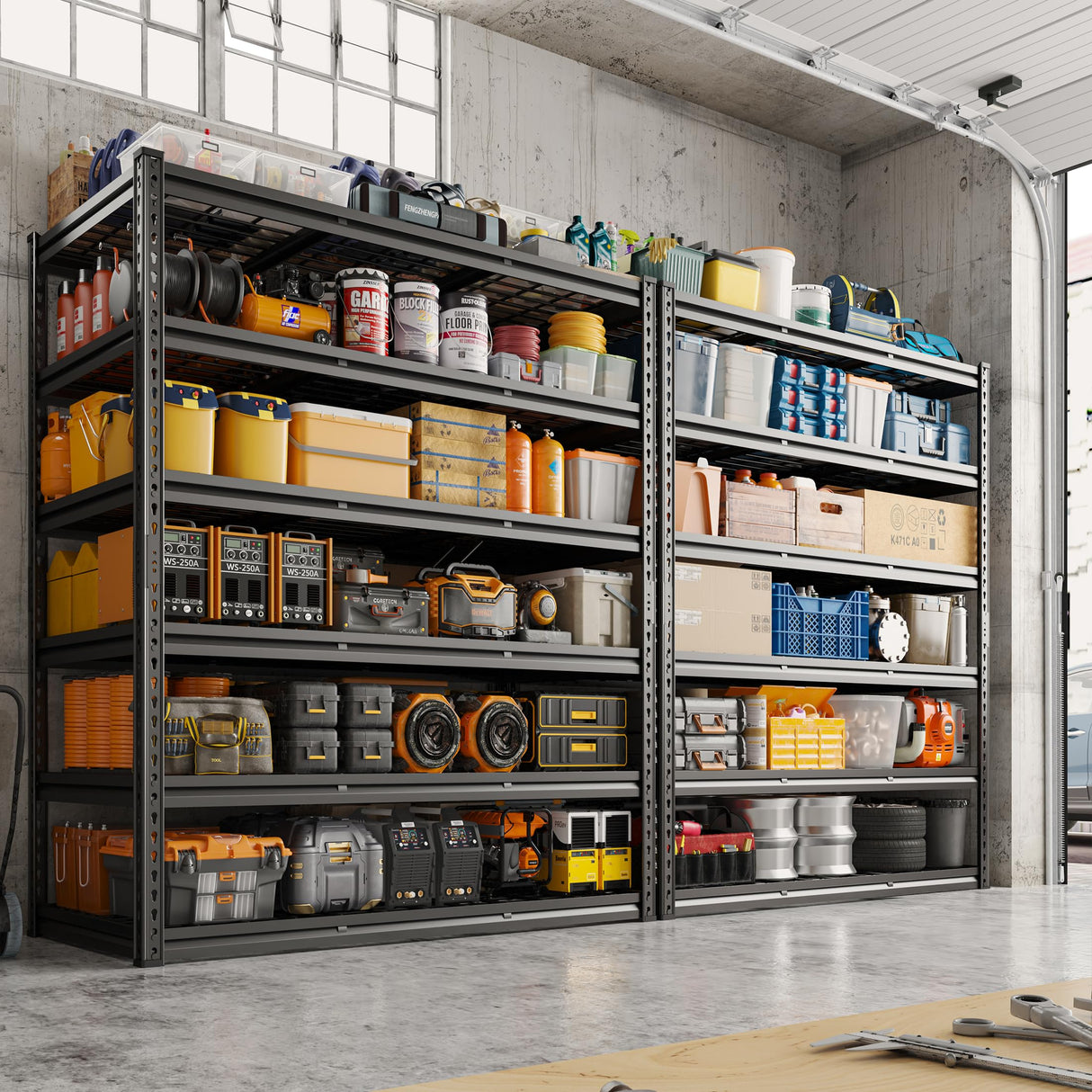 REIBII 48" W Garage Shelving 3600LBS Heavy Duty Storage Shelves, Adjustable 6 Tier Metal Shelves for Storage Rack Industrial Shelving, Garage Storage Shelf Unit, 48" W x 24" D x 78" H REIBII