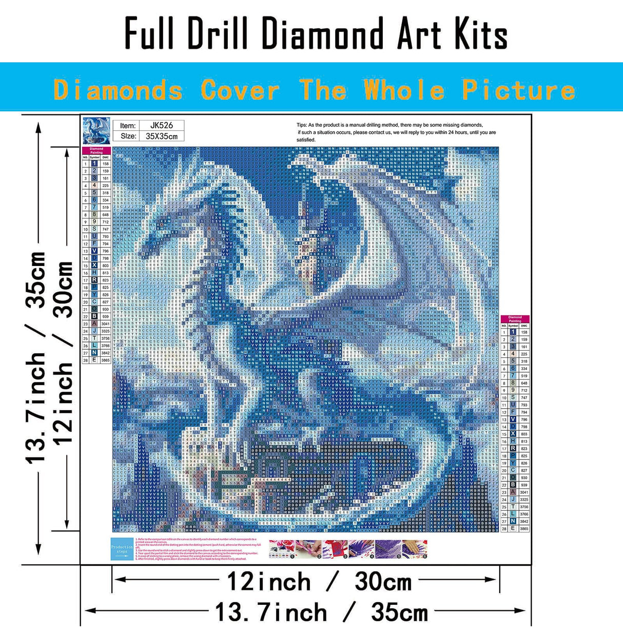 5D Ice Dragon Diamond Art Kits for Adults Beginners, DIY 5D Full Round Drill Diamond Painting Kits Sky King, Paint by Diamonds Dot Gem Art Crystal White Dragon Easy,Home Wall Decor 13.7 X 13.7 Inch CHWGLFGG