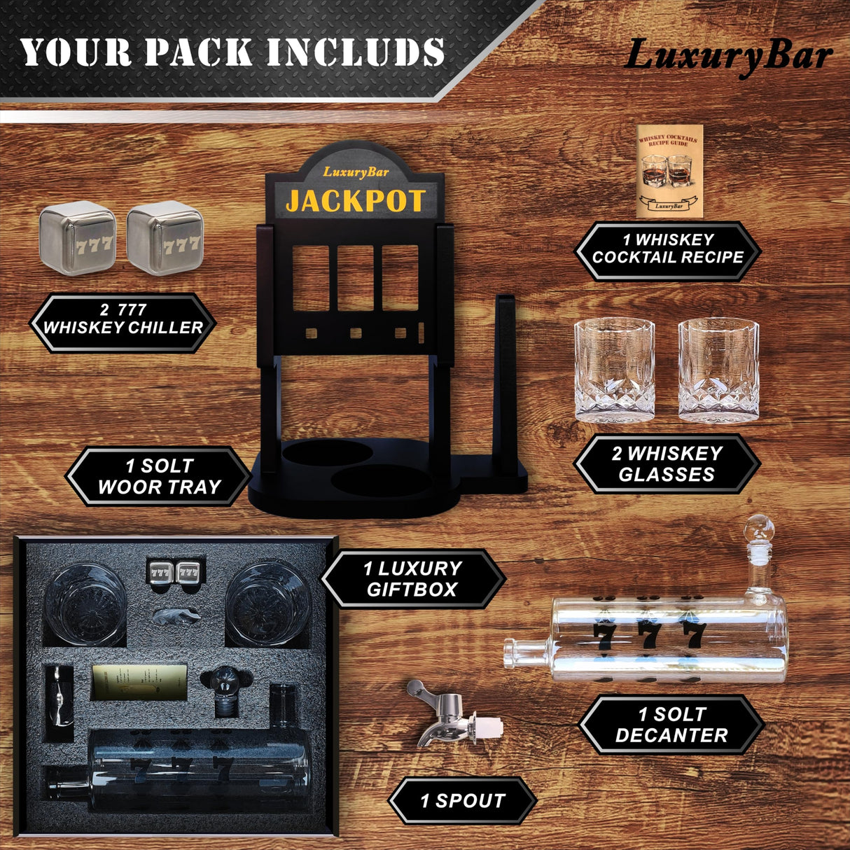 Slot Whiskey Decanter Set 32oz Whiskey Decanter Sets for Men with Spout Stones &Tray,Casino Liquor Decanter Dispenser Decanters for Alcohol Tequila Decanter Bourbon Gifts for Men Dad Him Husband LuxuryBar