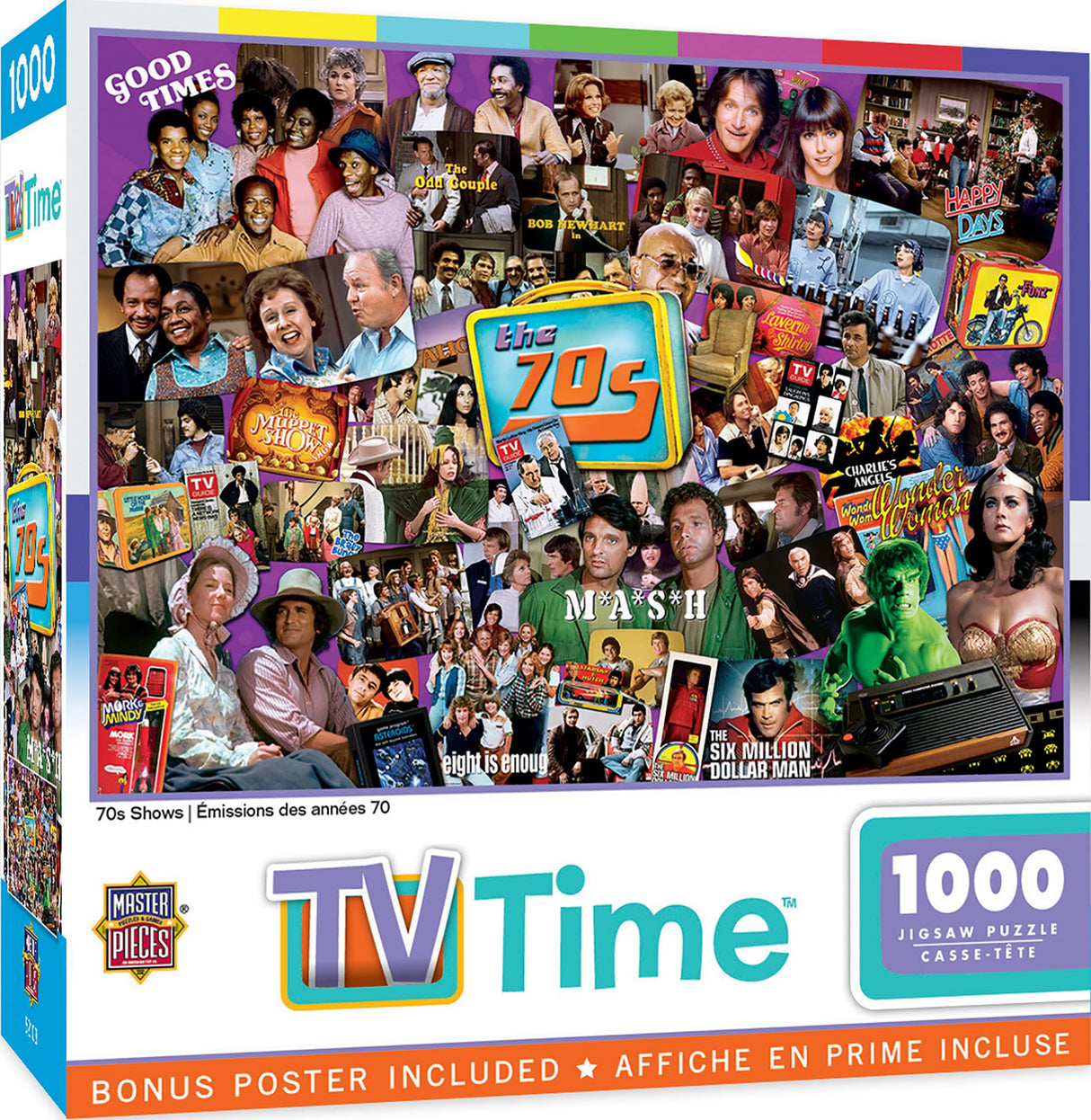 MasterPieces 1000 Piece Jigsaw Puzzle - Nostalgic 70's Television Shows - Retro Entertainment Fun for Adults, Family, Or Youth - 19.25"x26.75" Masterpieces