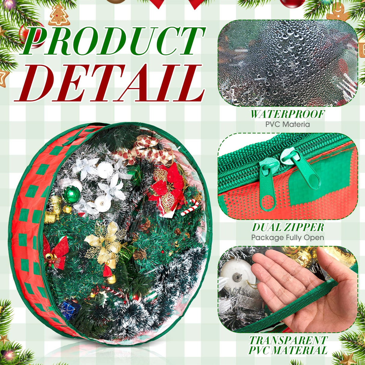 Aliceset 4 Pack Wreath Storage Containers, Storage Bags with Window and Handles, Durable Decoration Box Holder for Holiday(36 x 36 x 7.8 Inch,Red Green Plaid) Aliceset