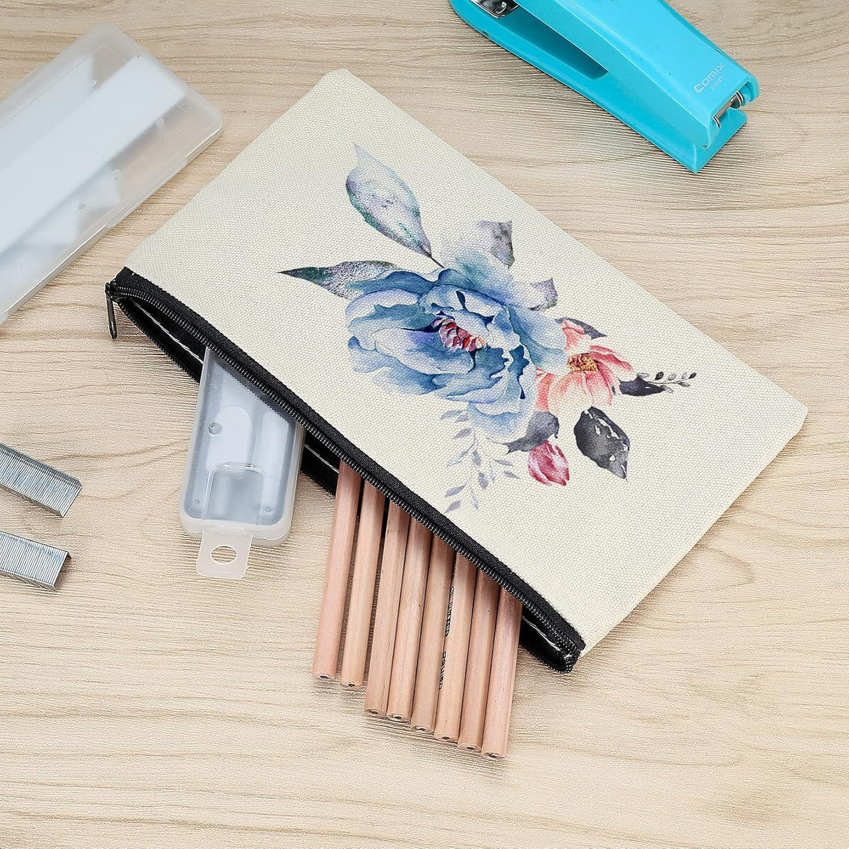 10 Pack Sublimation Blanks Canvas Makeup Bags with Wristband Lanyards, DIY Heat Transfer Cosmetic and Pencil Pouches, Multi-Purpose Travel Toiletry Zipper Bags for Crafting and Personalization HeKimLee