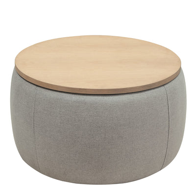 YICORPS Modern Round Storage Ottoman with Wooden Top,Handmade Luxury Pleated Circle Fabric Storage Ottoman Coffee Table,End Table & Footstool for Living Room(Light Gray)