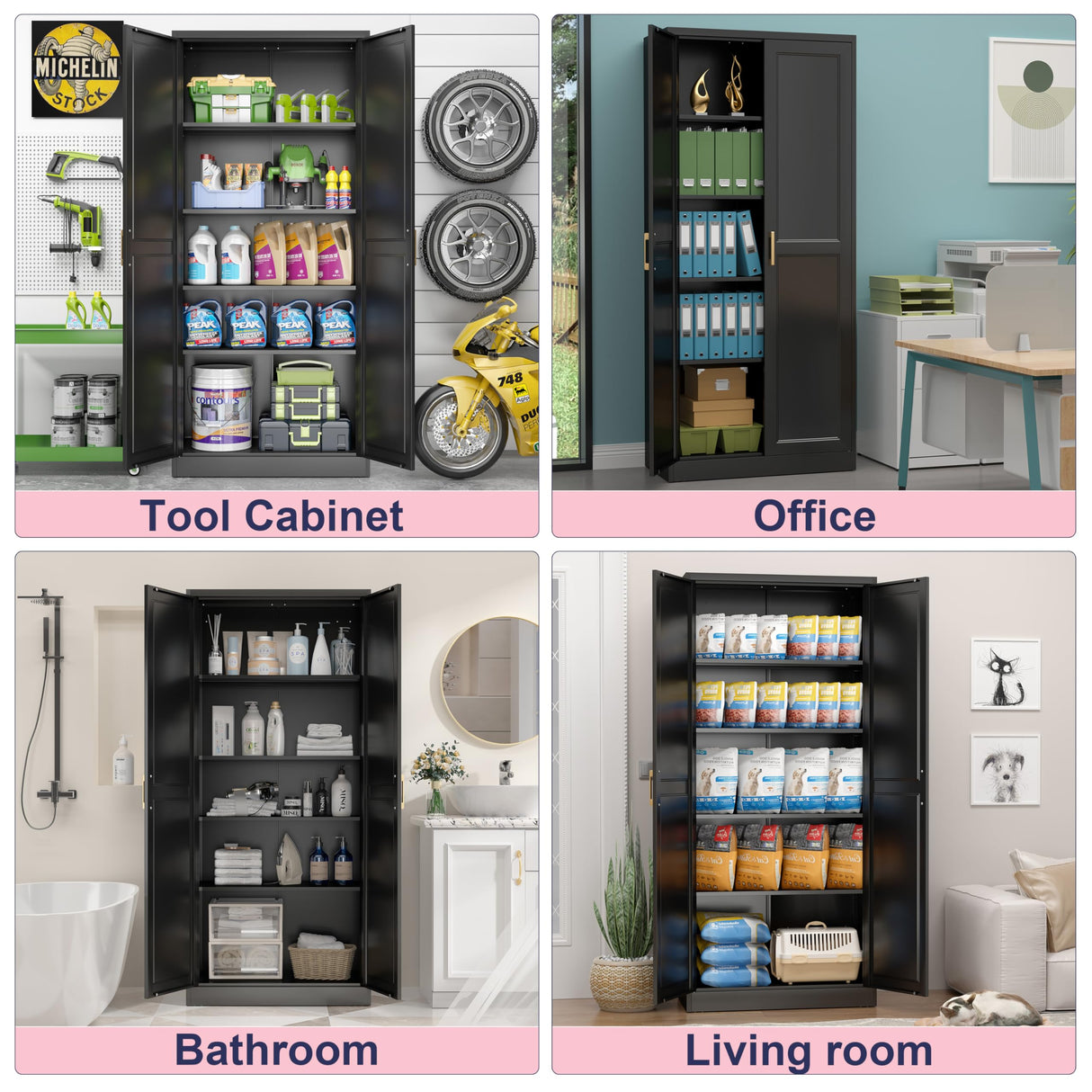 UNICOLY 71" Storage Cabinet, Metal Pantry Cabinet, Kitchen Pantry Storage Cabinets with Doors and 4 Shelves for Laundry Room, Living Room, Dinning Room, Assembly Required, Black UNICOLY