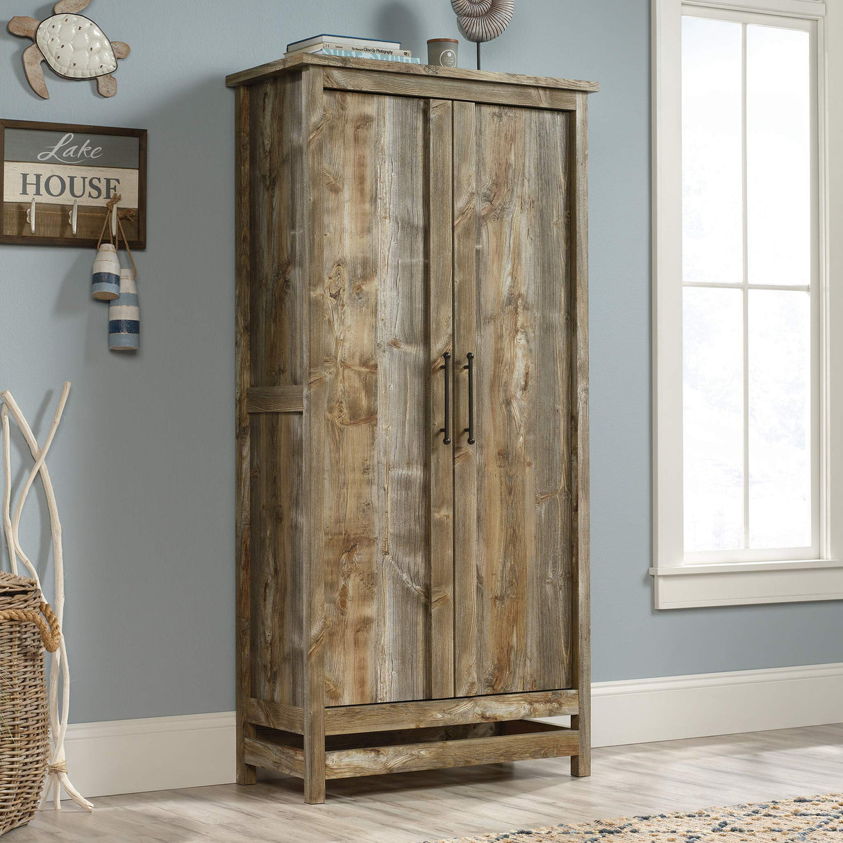 Sauder Granite Trace Storage Pantry Cabinet, L: 35.2"x W: 16.26"x H: 71.97", Rustic Cedar finish Sauder