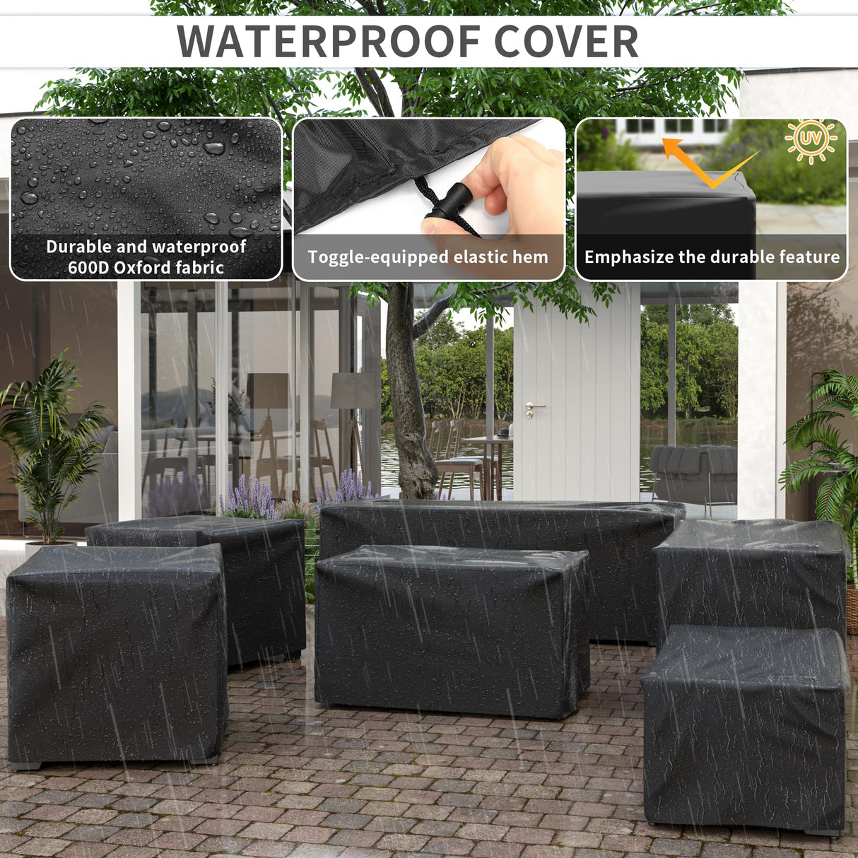 Amopatio Patio Furniture Set with Fire Pit Table, 8 Pieces Outdoor Oversized Sectional Sofa Wicker Patio Armrest Couch, 44" Fire Pit Conversation Sets with Storage Table, Waterproof Covers (Grey) Amopatio