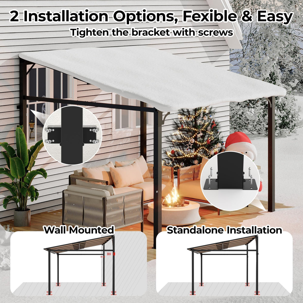 10'x 10'Wall Mounted Gazebo, Hardtop Lean-to Pergola with Polycarbonate Roof, Heavy Duty Outdoor Patio Awnings for Deck, Porch, Backyard, Garden, Weather Resistant, Brown Hipicute