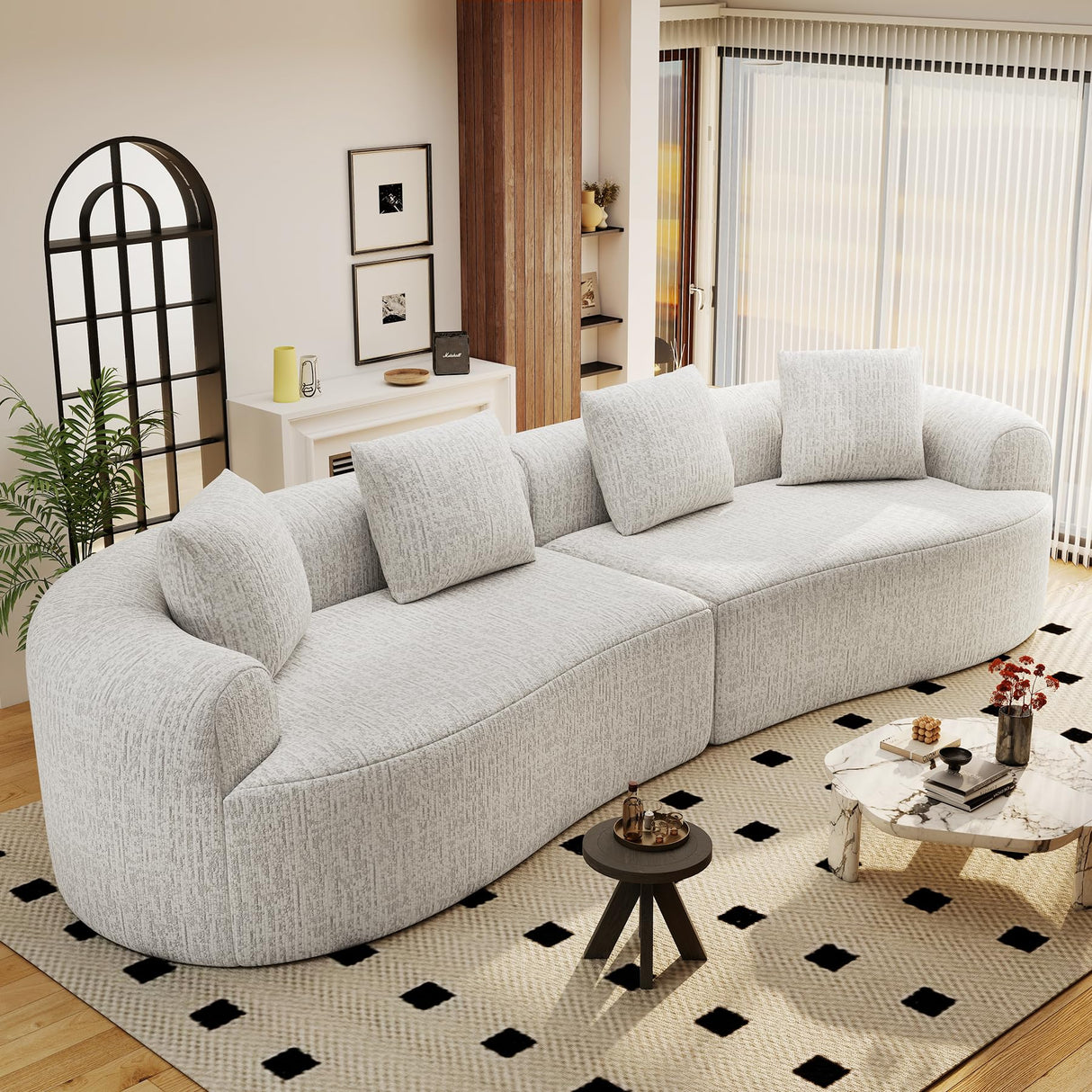 110" Modular Sectional Sofa for Living Room,4 Seater Cloud Couch with 4 Pillows - Boneless Curved Sofa Couch, No Assembly Required,1 Beige Luxanimarion