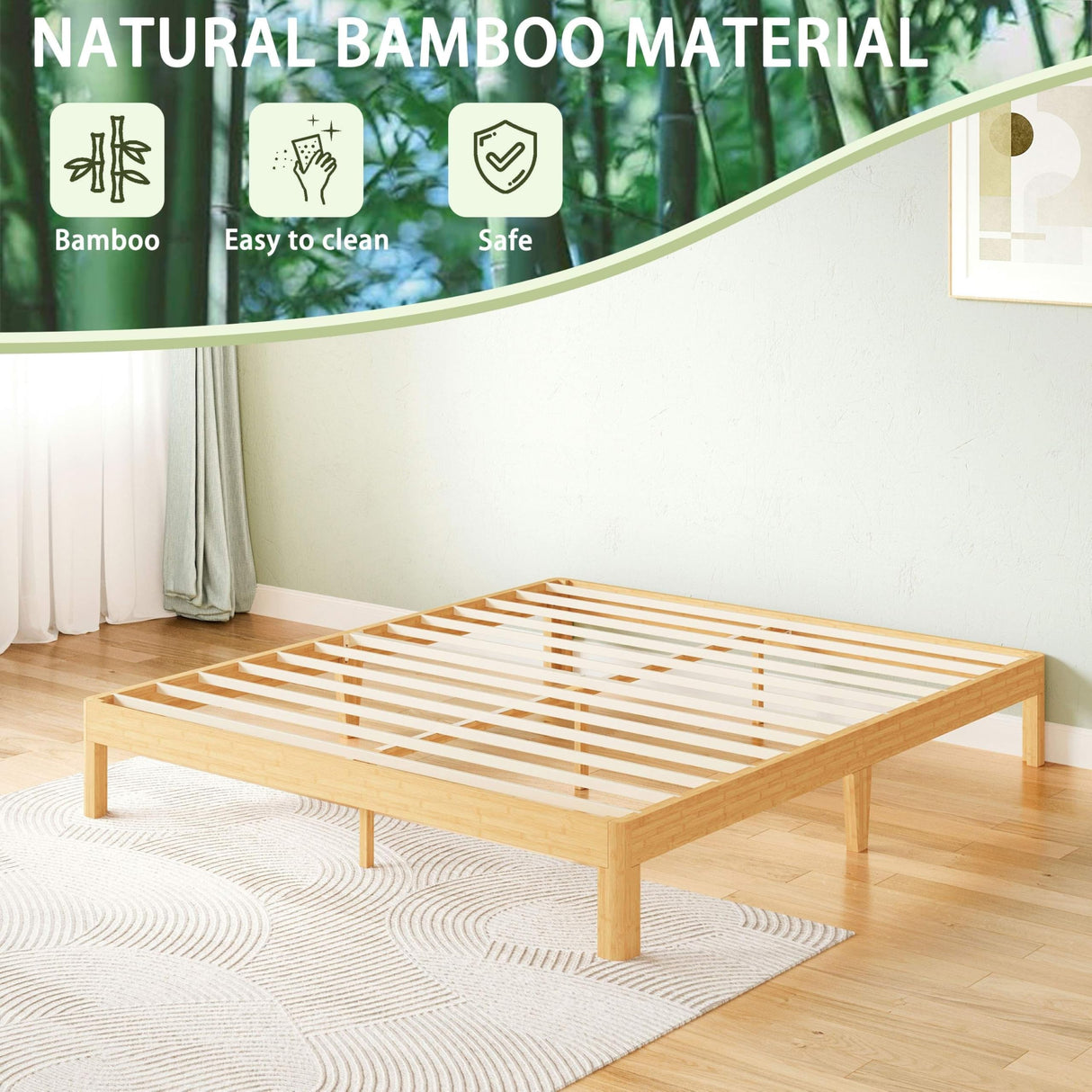 ZIYOO 12 Inch Full Size Natural Bamboo Platform Bed Frame, Modern Minimalist Design, Easy Assembly, Heavy Duty Support, No Box Spring Needed ZIYOO