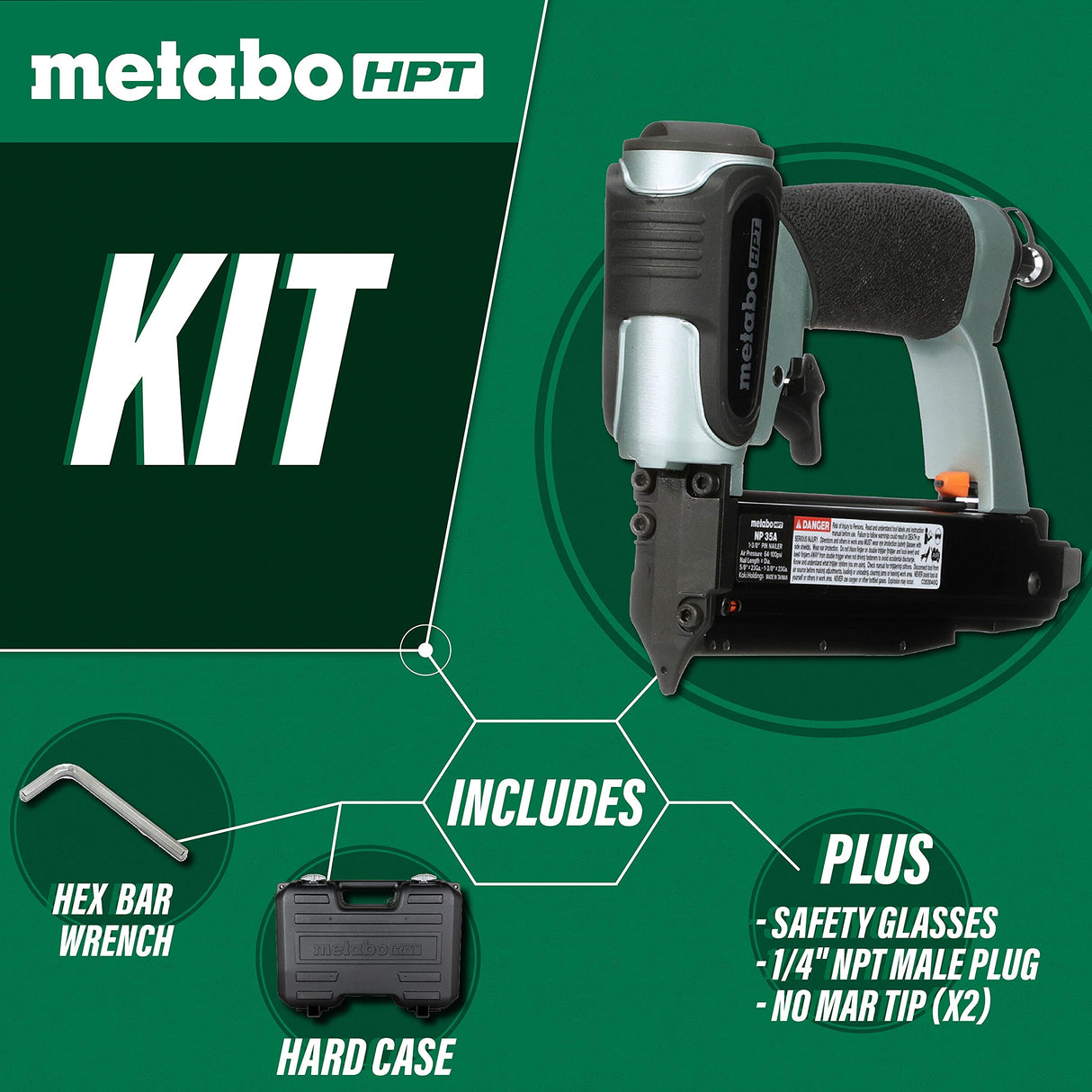 Metabo HPT Pin Nailer Kit | Pro Preferred Brand of Pneumatic Nailers | 23 Gauge | Accept 5/8-Inch to 1-3/8-Inch Pin Nails | Ideal for Cabinets, Paneling, Craft Work, & Picture Frame Assembly | NP35A Metabo HPT