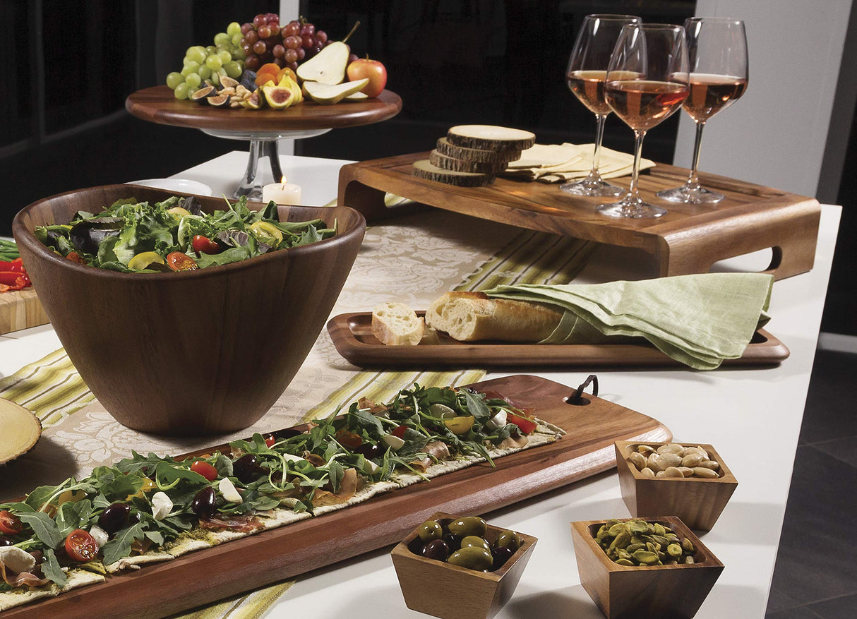 Lipper International Acacia Large Wave Bowl with Servers, 162.31 fl.oz.,Brown Lipper International