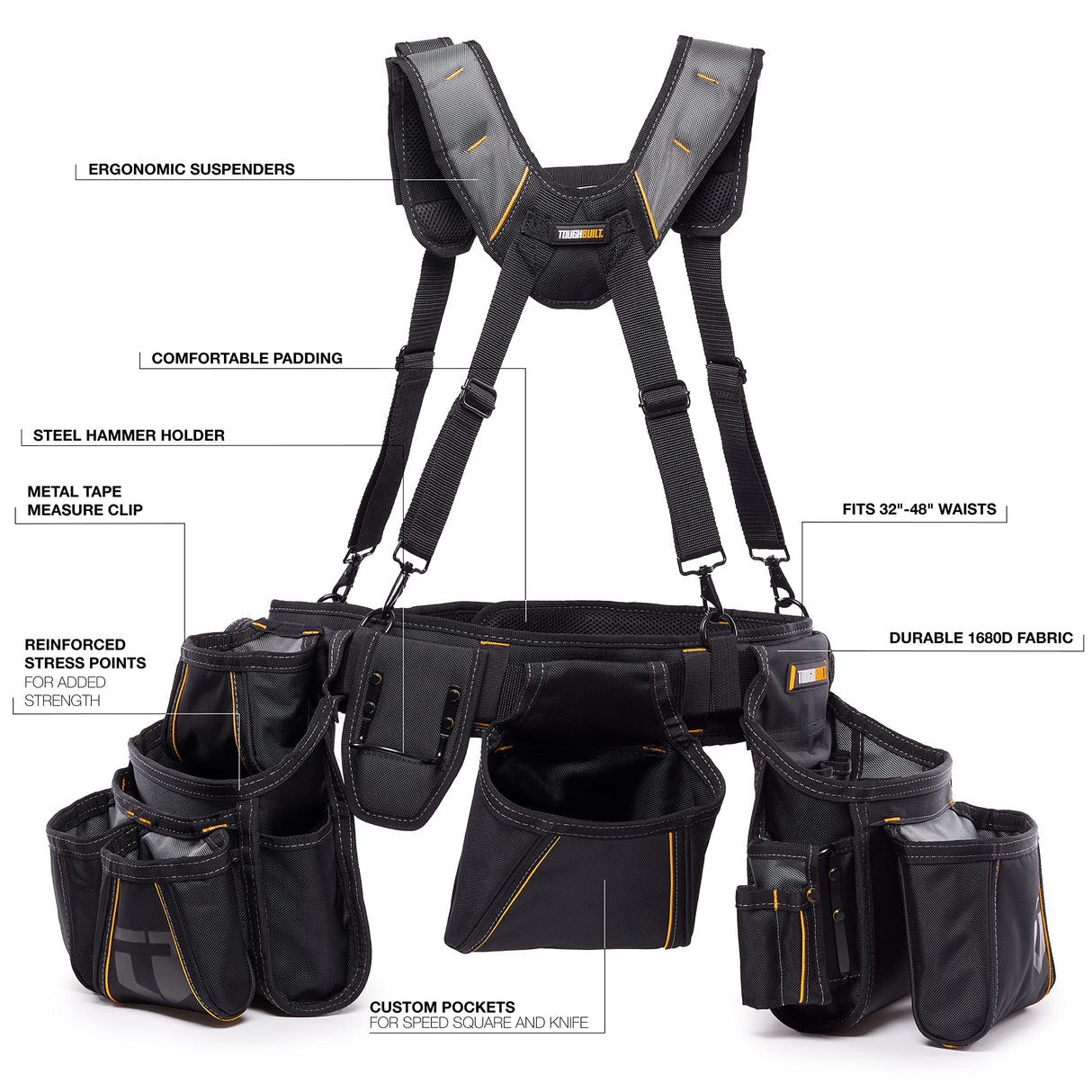 ToughBuilt - Pro Framer Suspension Rig with Pockets - Heavy Duty, Deluxe Premium Quality, Durable - Adjustable Size - (TB-301-6) ToughBuilt