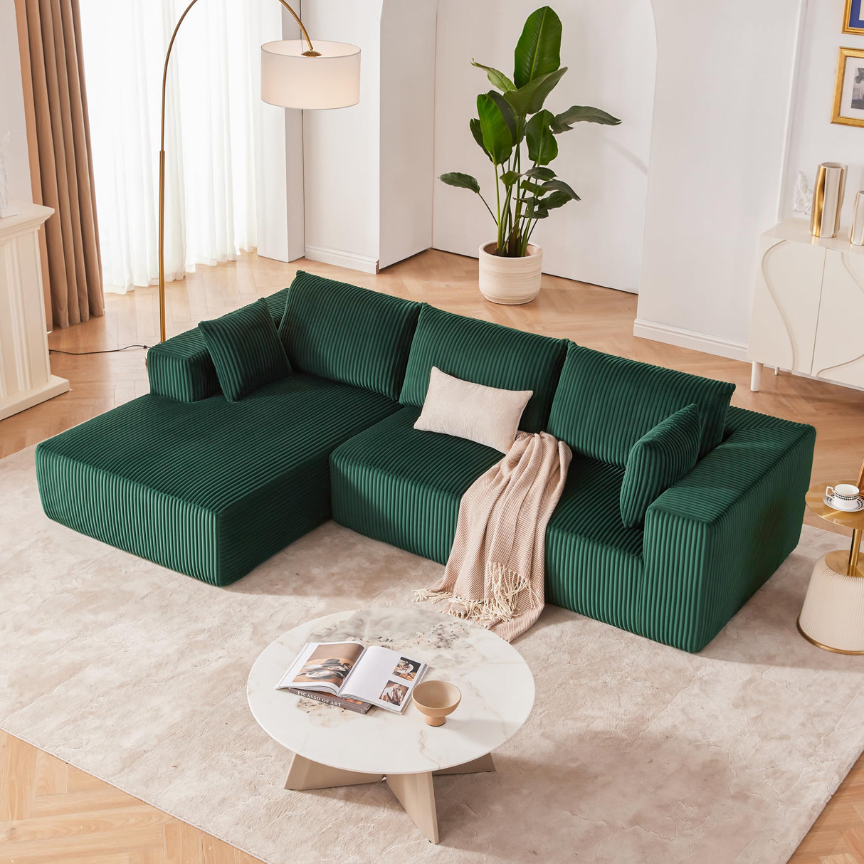 Huatean Home 108” Modular Sectional Sofa, Sponge Sectional Sofa Couch for Living Room, Modular L-Shape Sofa Couch with Chaise, DarkGreen Huatean Home
