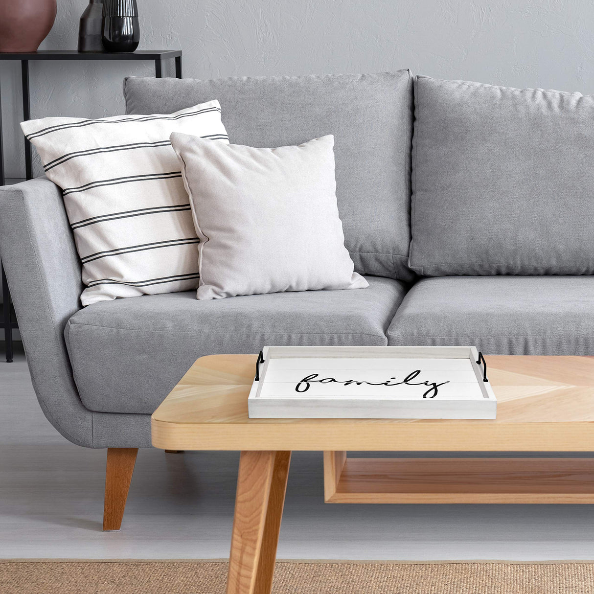 Elegant Designs HG2000-WFM Decorative Wood Serving Tray w/Handles, 15.50" x 12", Family Elegant Designs