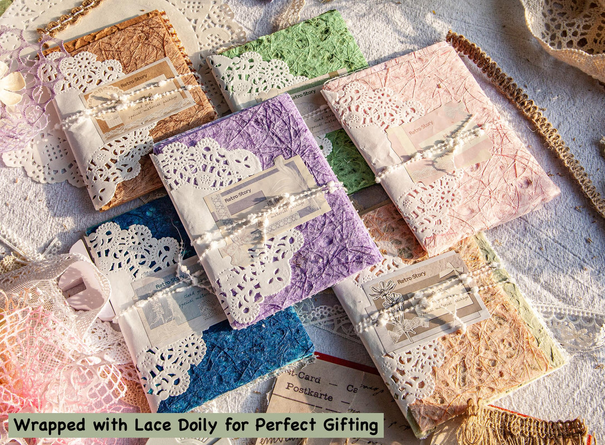 96 Sheets Textured Scrapbook Paper and Mesh Fabric Assorted Set - 6 Pack Mixed Special Paper for Scrapbooking Planner Bullet Junk Journal Supplies Mixed Media Collage Card Embellishments 3.9x5.5 Inch ARTSMONA