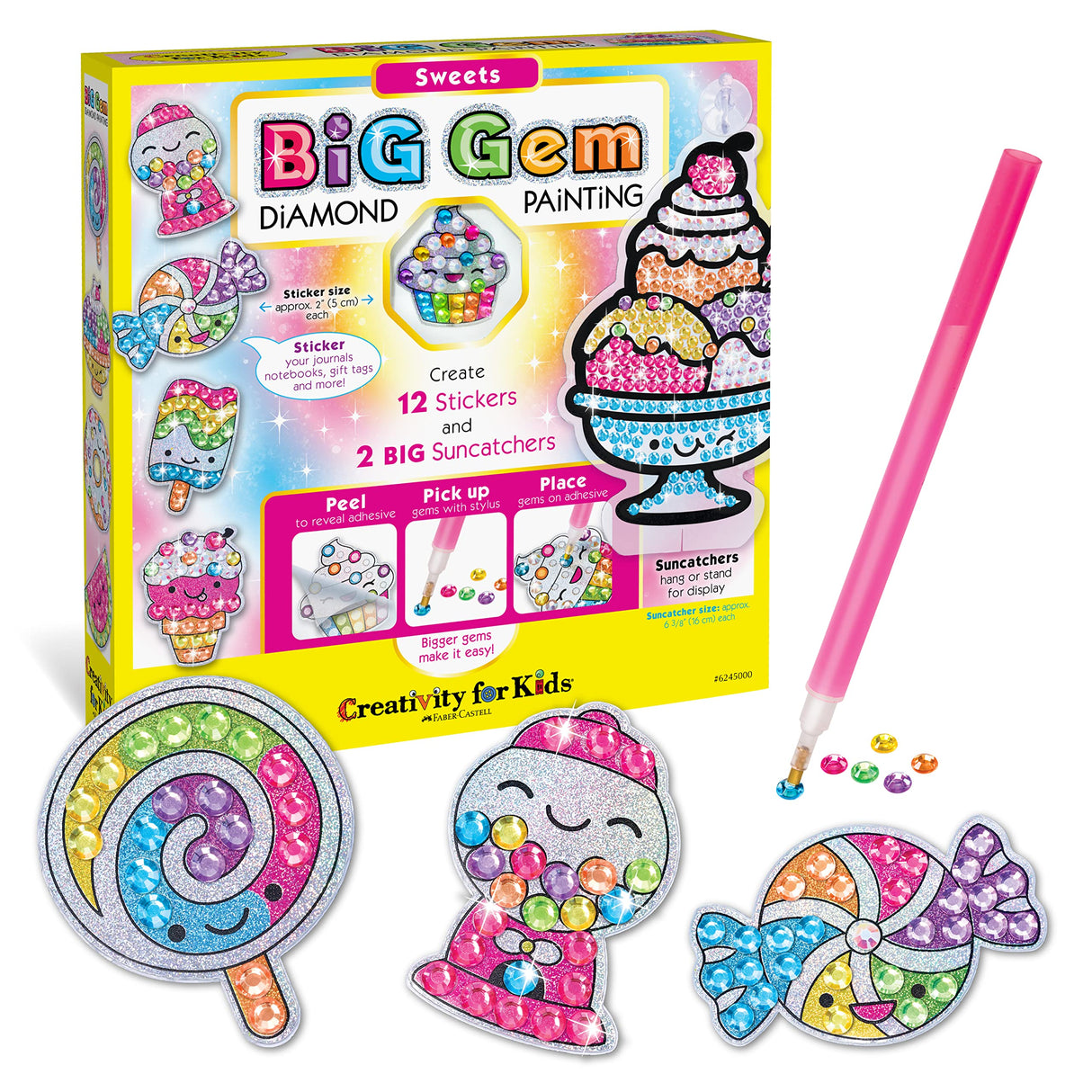 Creativity for Kids Big Gem Diamond Painting Kit: Sweets Stickers and Suncatchers - Diamond Art for Kids, DIY Stickers and Suncatcher Kit for Girls (Ages 6+) Creativity for Kids