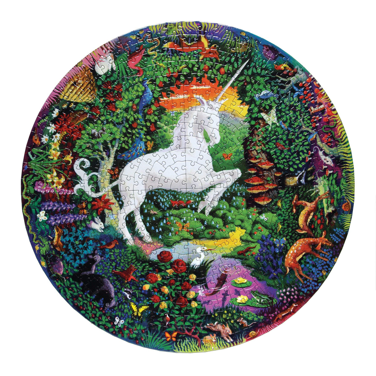 eeBoo's Piece and Love Unicorn Garden 500 Piece Round Circle Jigsaw Puzzle eeBoo