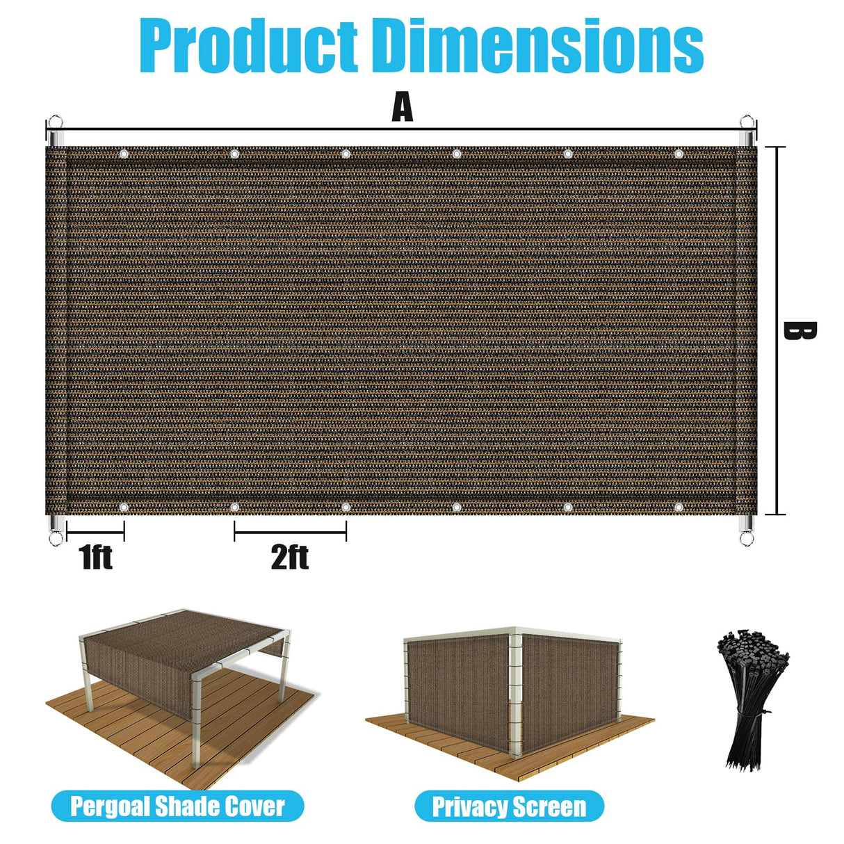 Amagenix 8' W x 12' L Mocha Pergola Sun Shade Canopy Replacement Cover, Privacy Screen with Grommets and Stainless Steel Weighted Rods for Outdoor Patio Amagenix