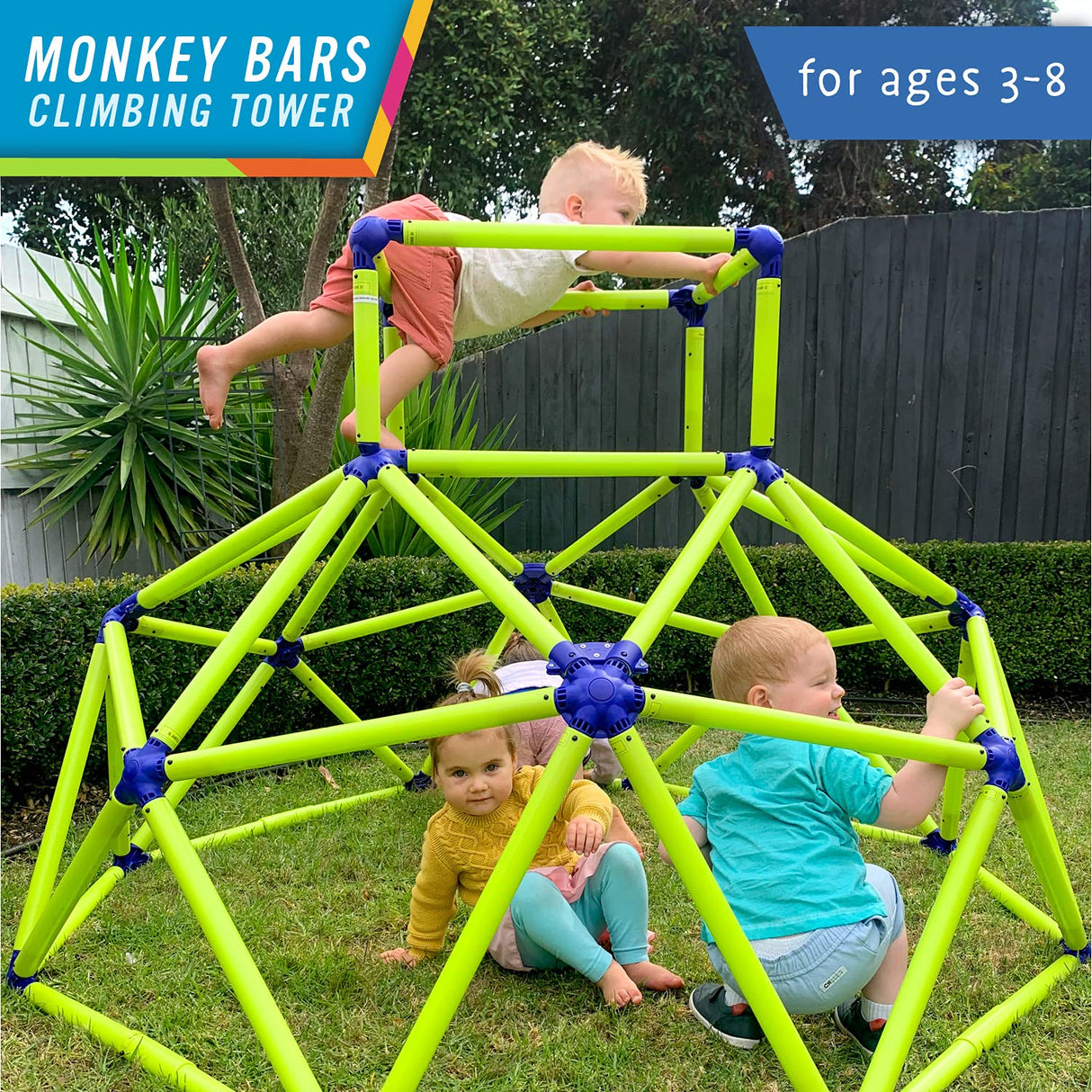Eezy Peezy Monkey Bars Climbing Tower - Active Outdoor Fun for Kids Ages 3 to 6 Years Old, Green/Blue. Eezy Peezy